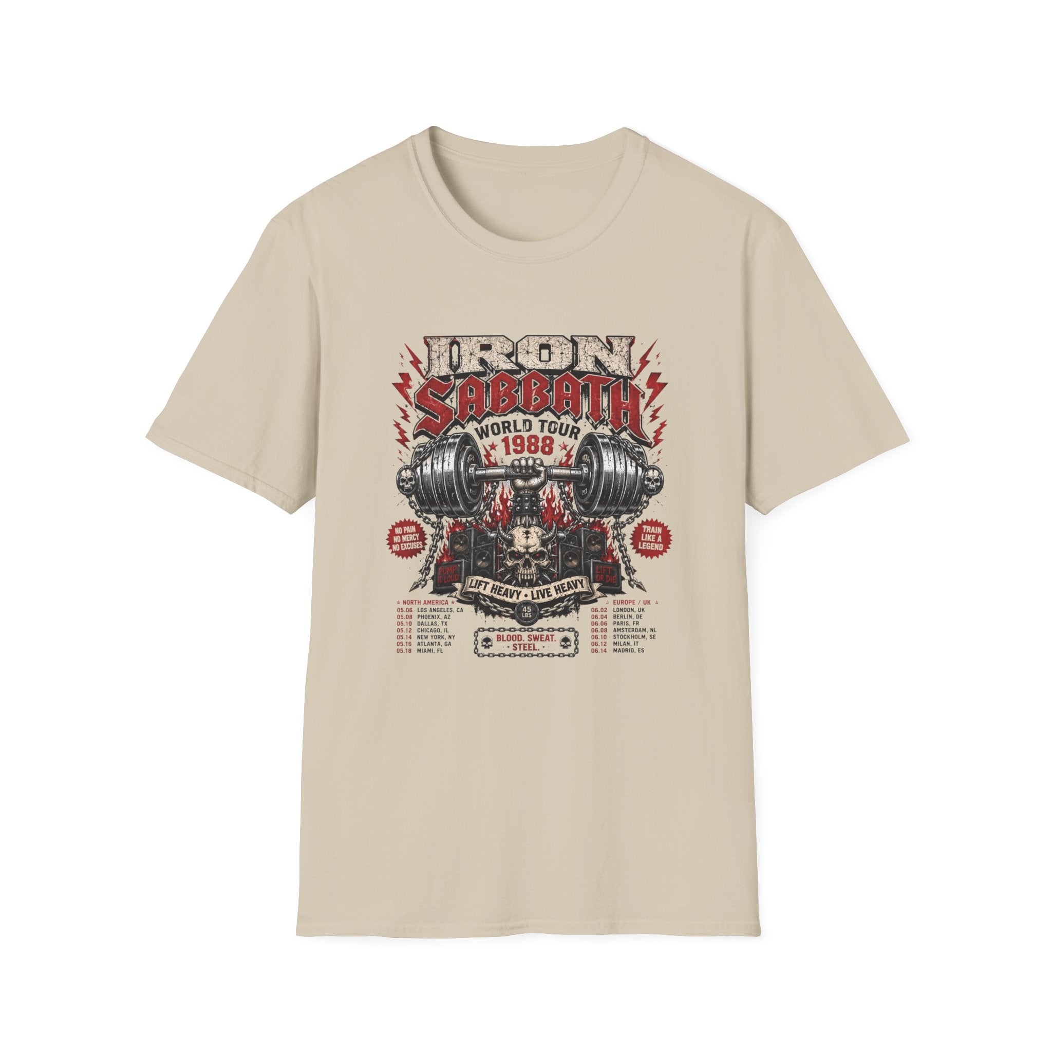 Iron Sabbath 1988 World Tour T-Shirt - Vintage Gym Barbell Rock Tee