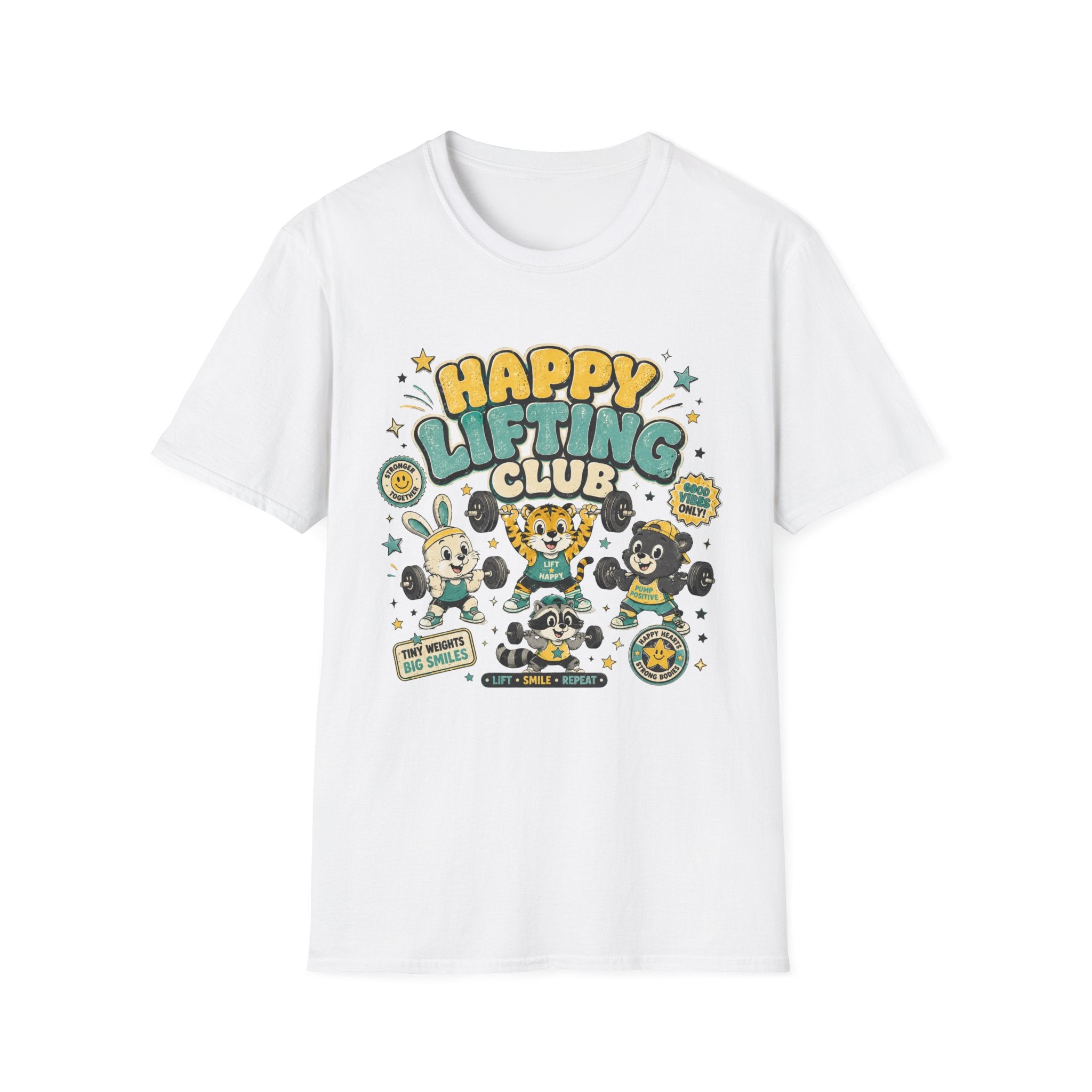 Happy Lifting Club T-Shirt- Cute Gym Animal Weightlifting Tee