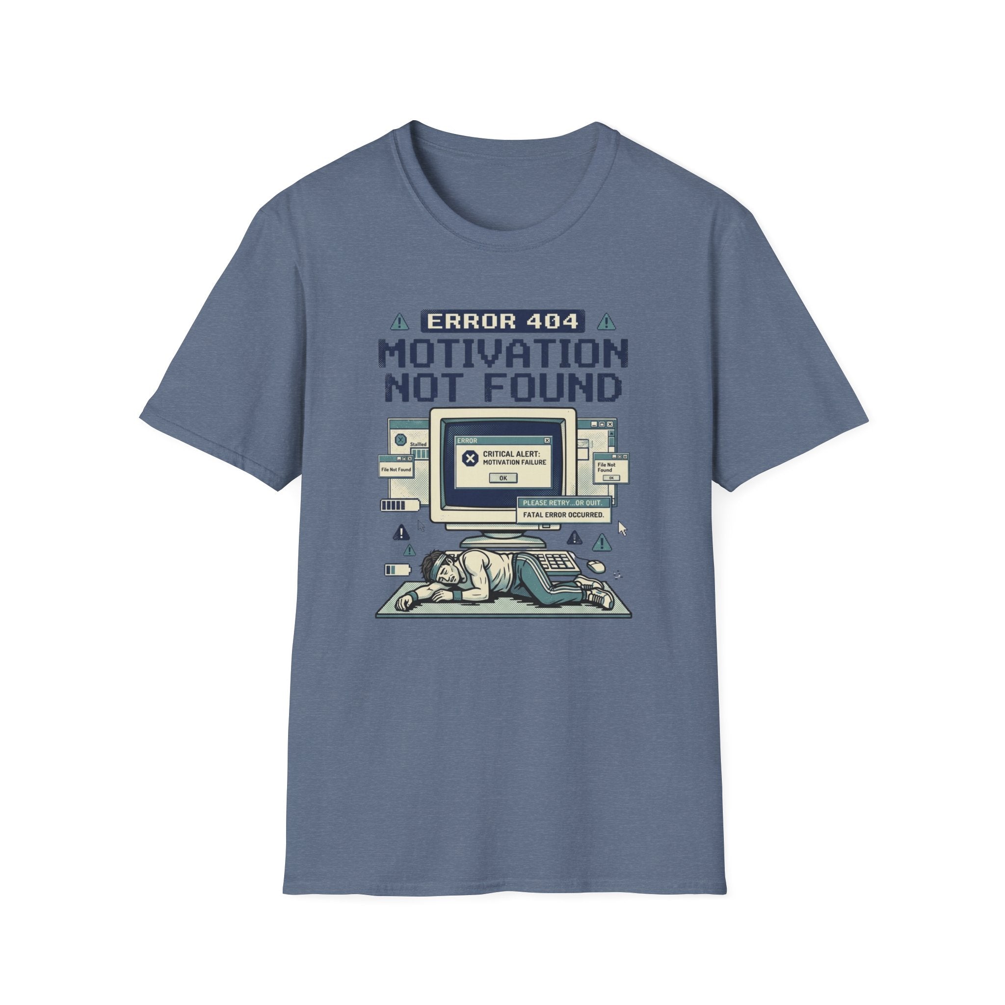 Motivation Not Found T-Shirt - Retro Error 404 Graphic Tee for Gamers & Students