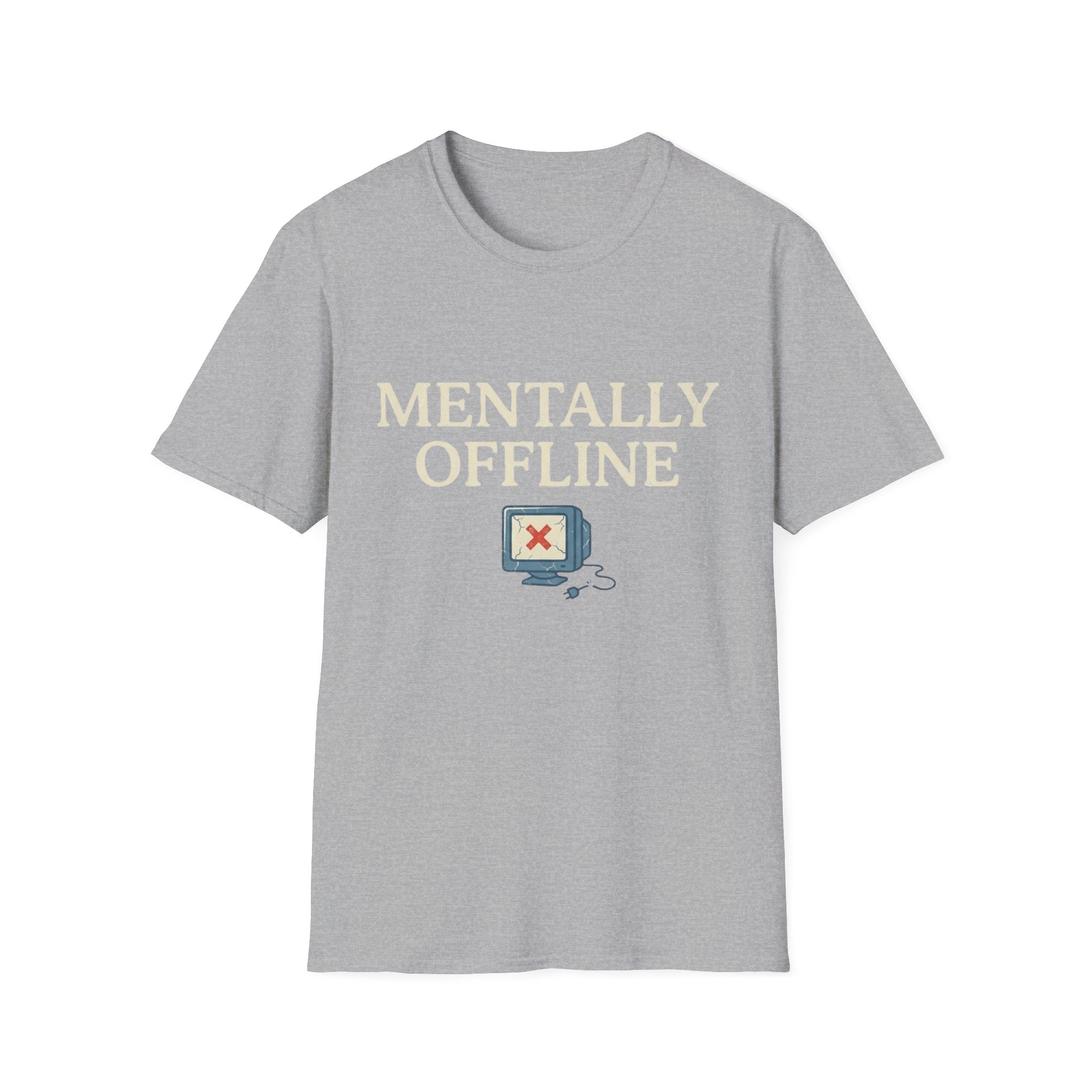 Mentally Offline T-Shirt - Funny Retro Computer Graphic Tee for Digital Detox & Relaxation