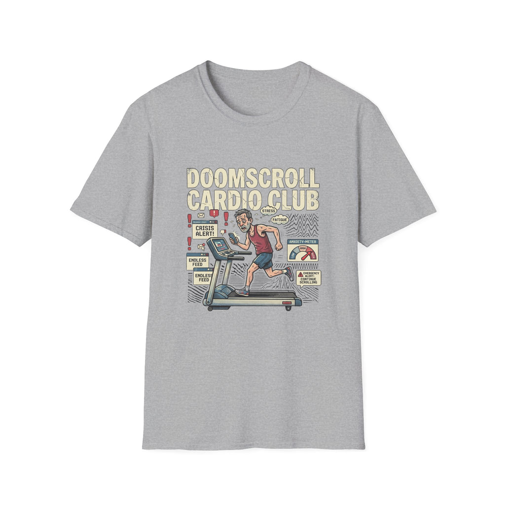 Doomscroll Cardio Club T-Shirt - Funny Running Tee for Anxious News-Bingers
