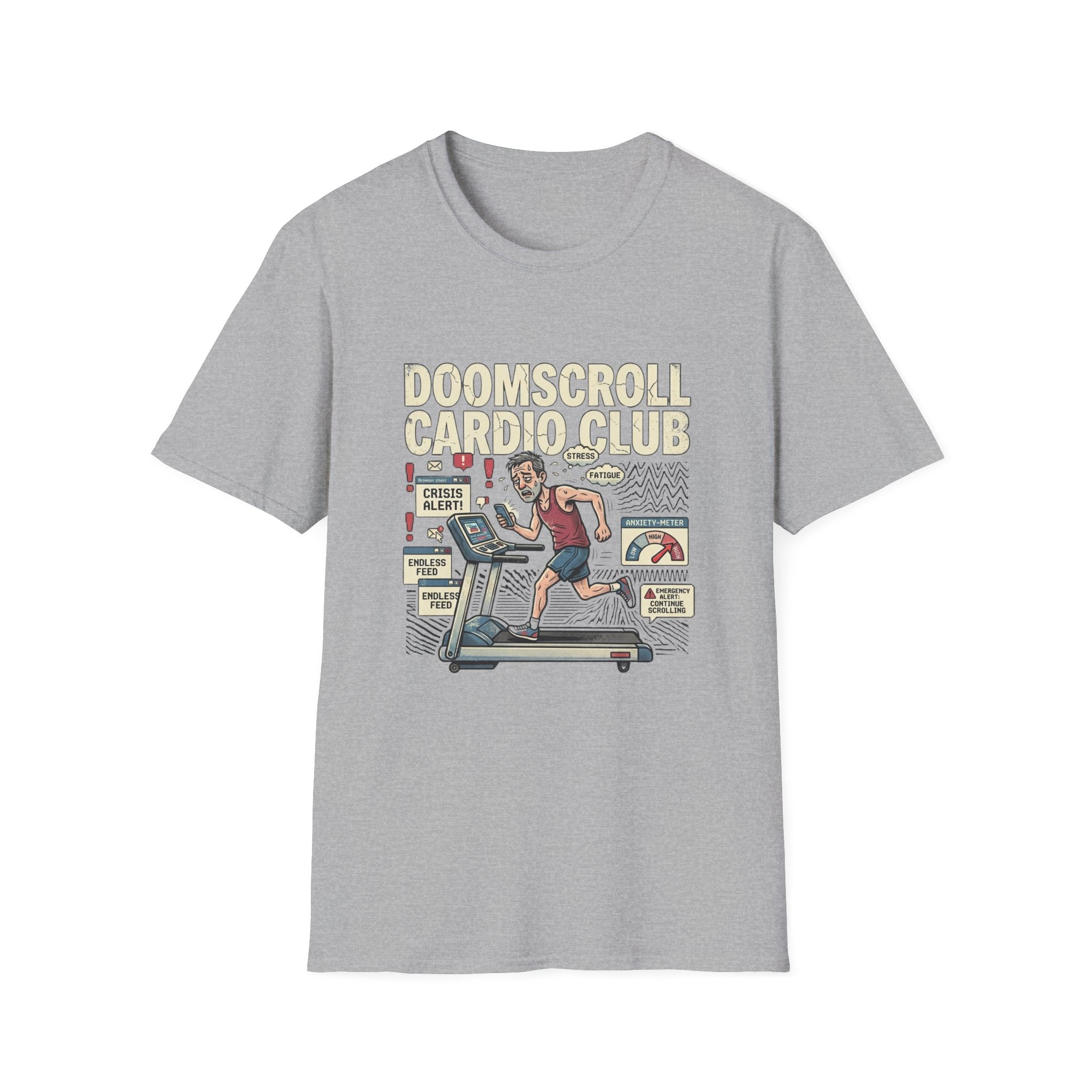 Doomscroll Cardio Club T-Shirt - Funny Running Tee for Anxious News-Bingers