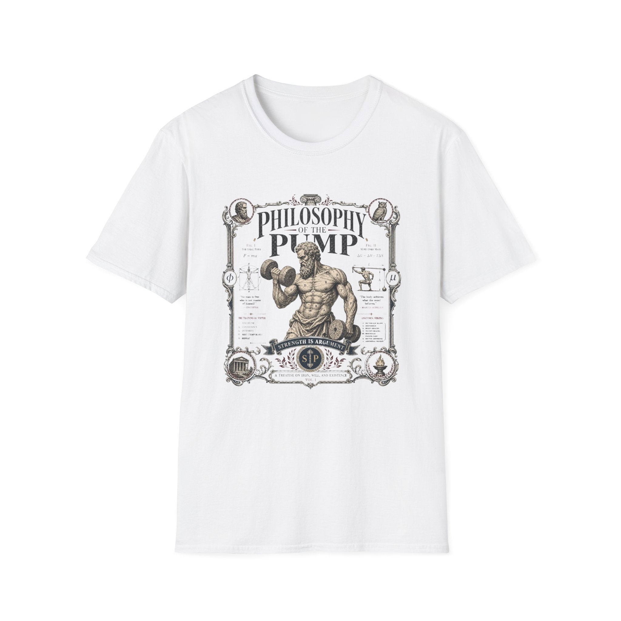 Philosophy of the Pump T-Shirt - Vintage Bodybuilding Dumbbell Tee