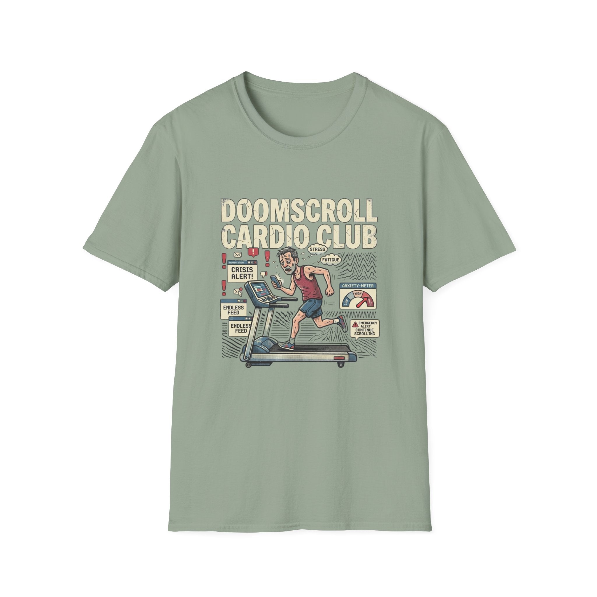 Doomscroll Cardio Club T-Shirt - Funny Running Tee for Anxious News-Bingers