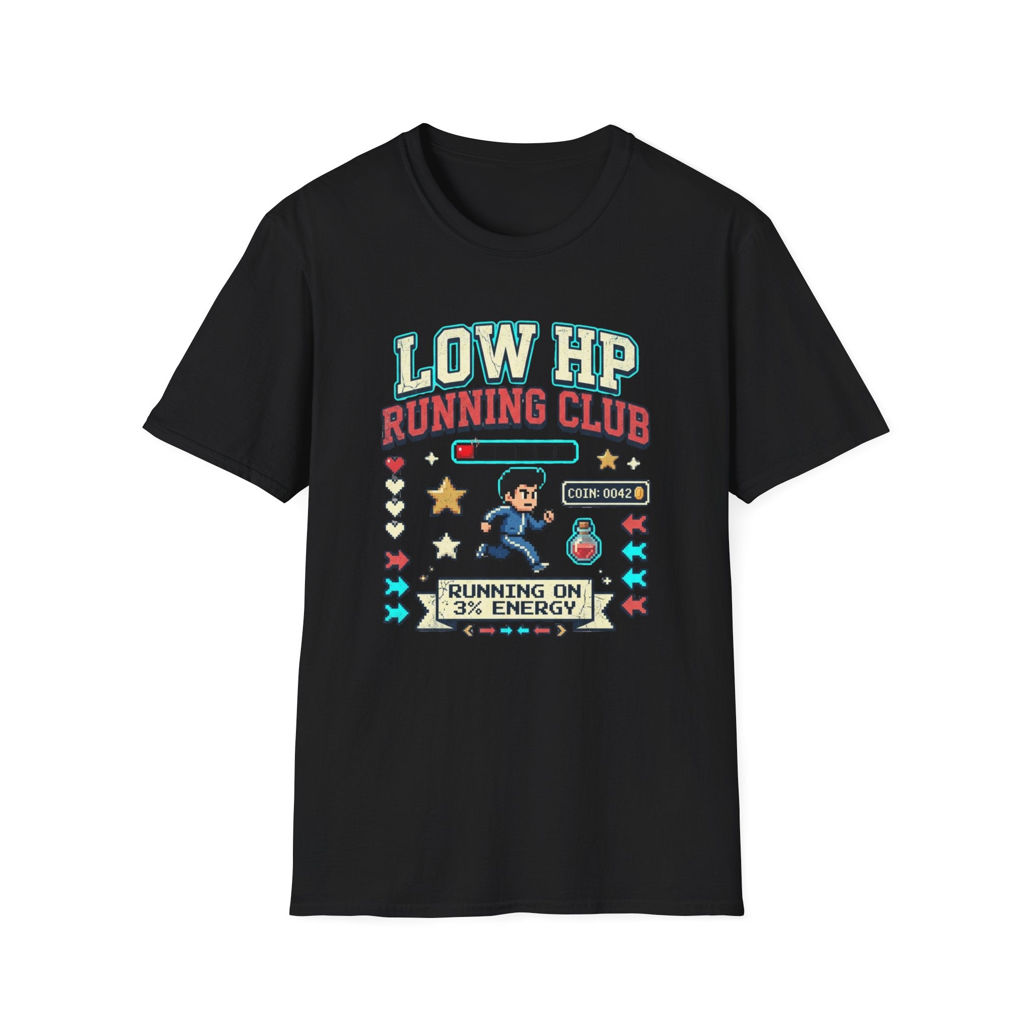 Low HP Running Club T-Shirt - Retro Video Game Gamer Tee