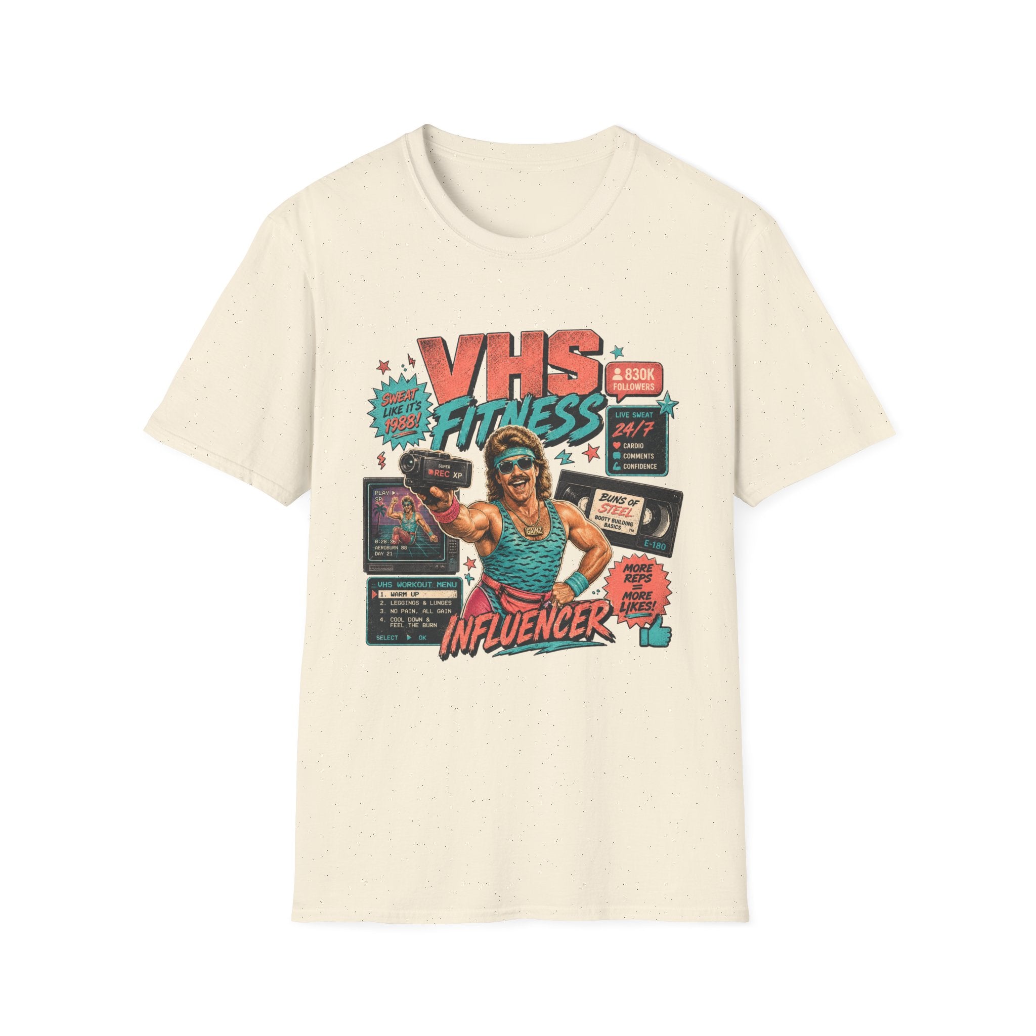VHS Fitness Retro T-Shirt - "Influencer" 80s Workout Vintage Tee