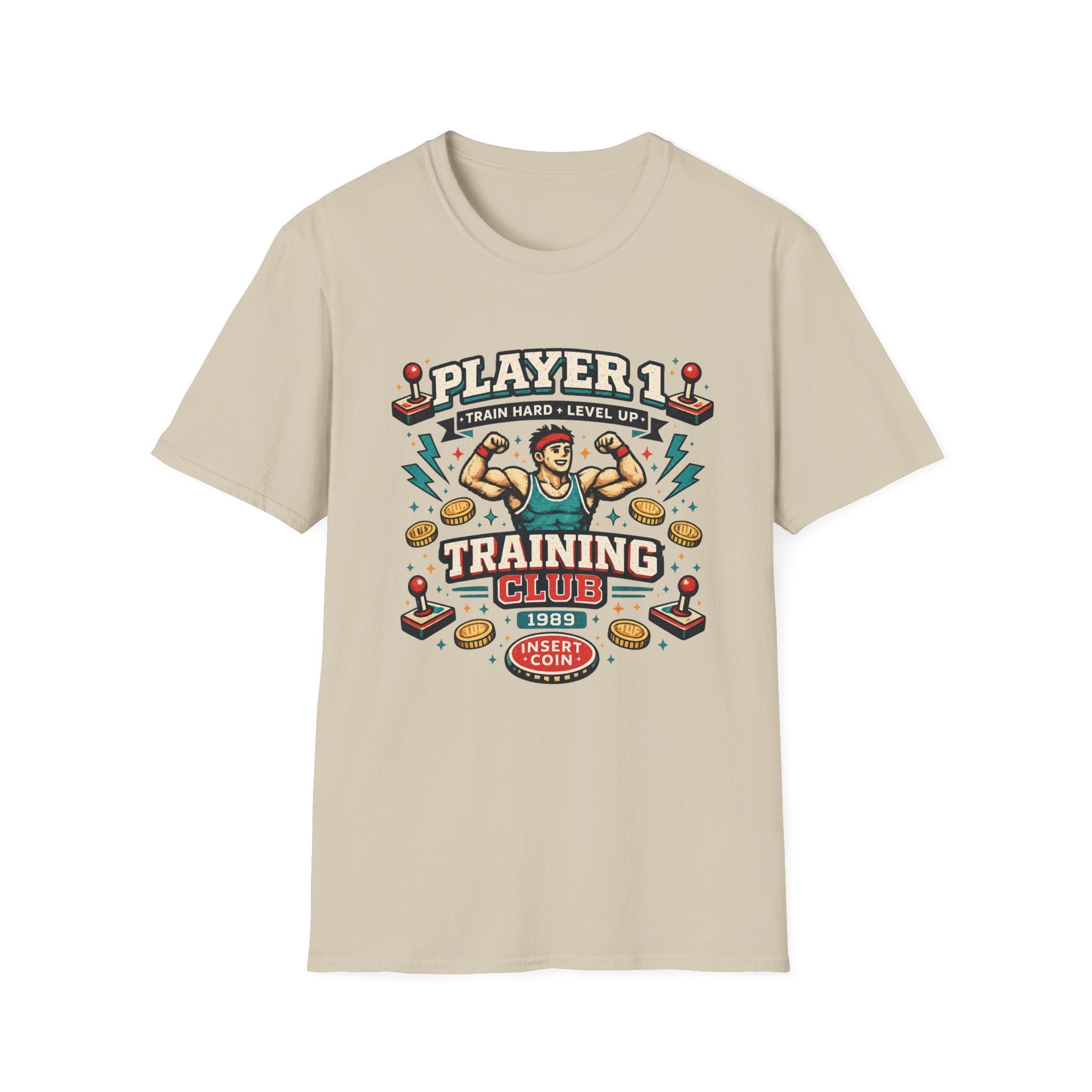 Player 1 Training Club T-Shirt - "Train Hard • Level Up" Gamer Fitness Tee