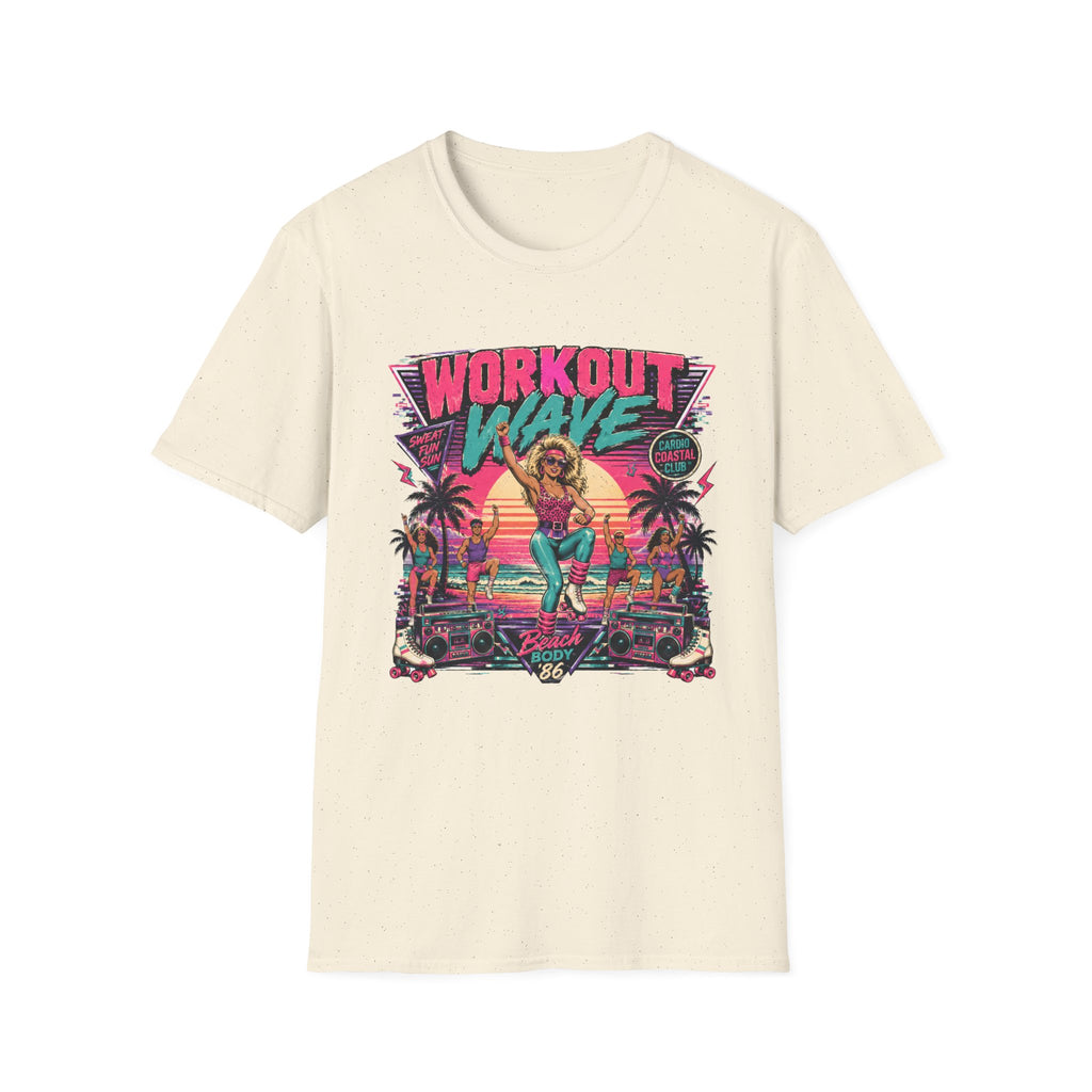 Workout Wave T-Shirt - Retro 80s Fitness Beach Graphic