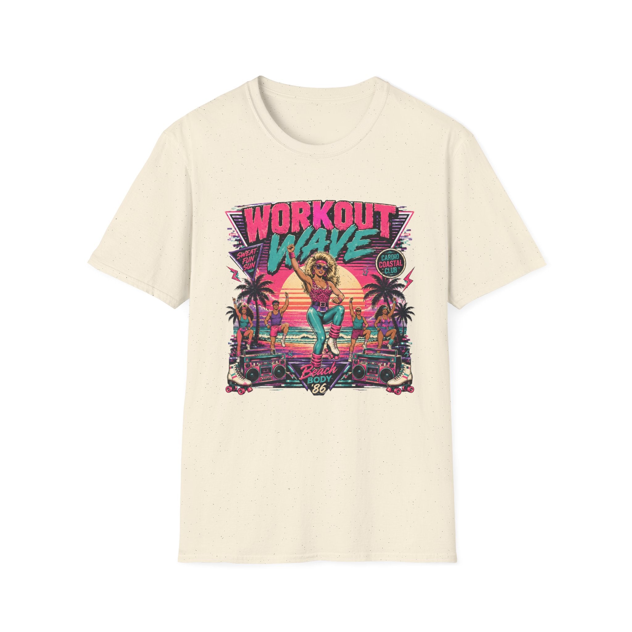 Workout Wave T-Shirt - Retro 80s Fitness Beach Graphic