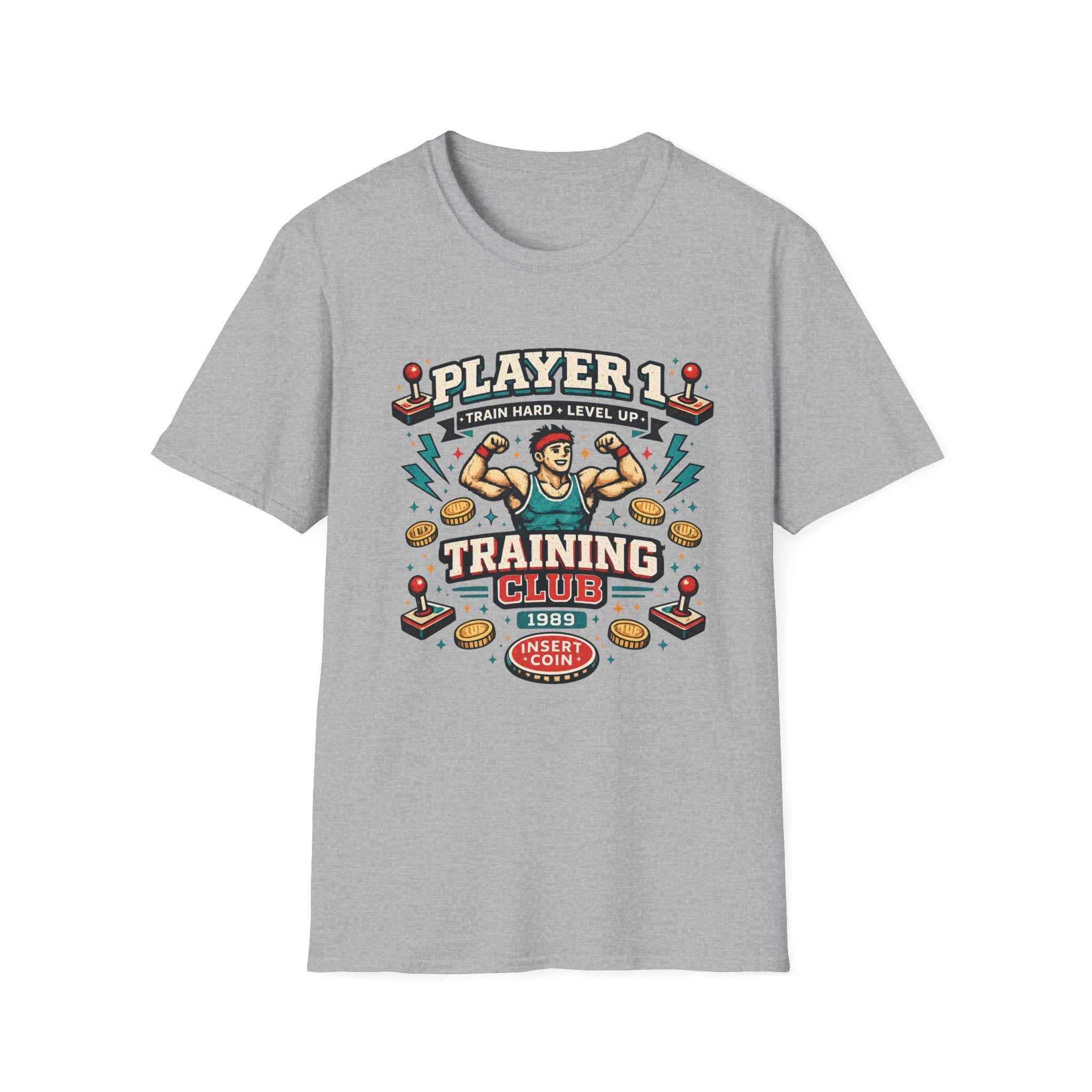 Player 1 Training Club T-Shirt - "Train Hard • Level Up" Gamer Fitness Tee
