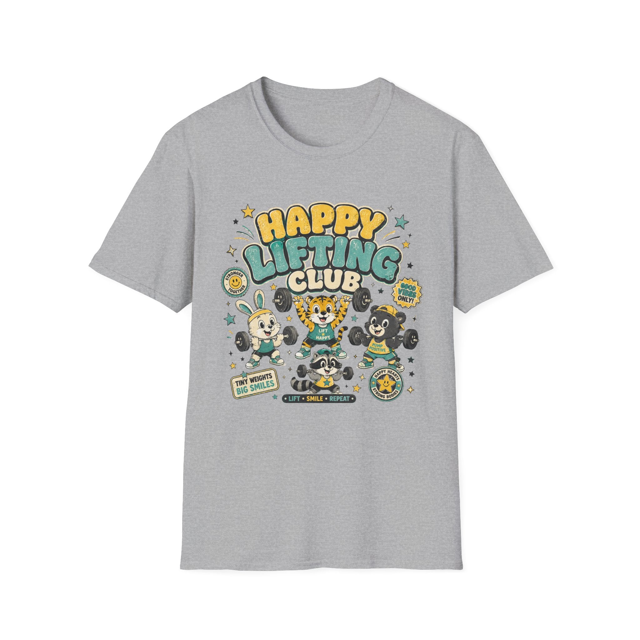 Happy Lifting Club T-Shirt- Cute Gym Animal Weightlifting Tee