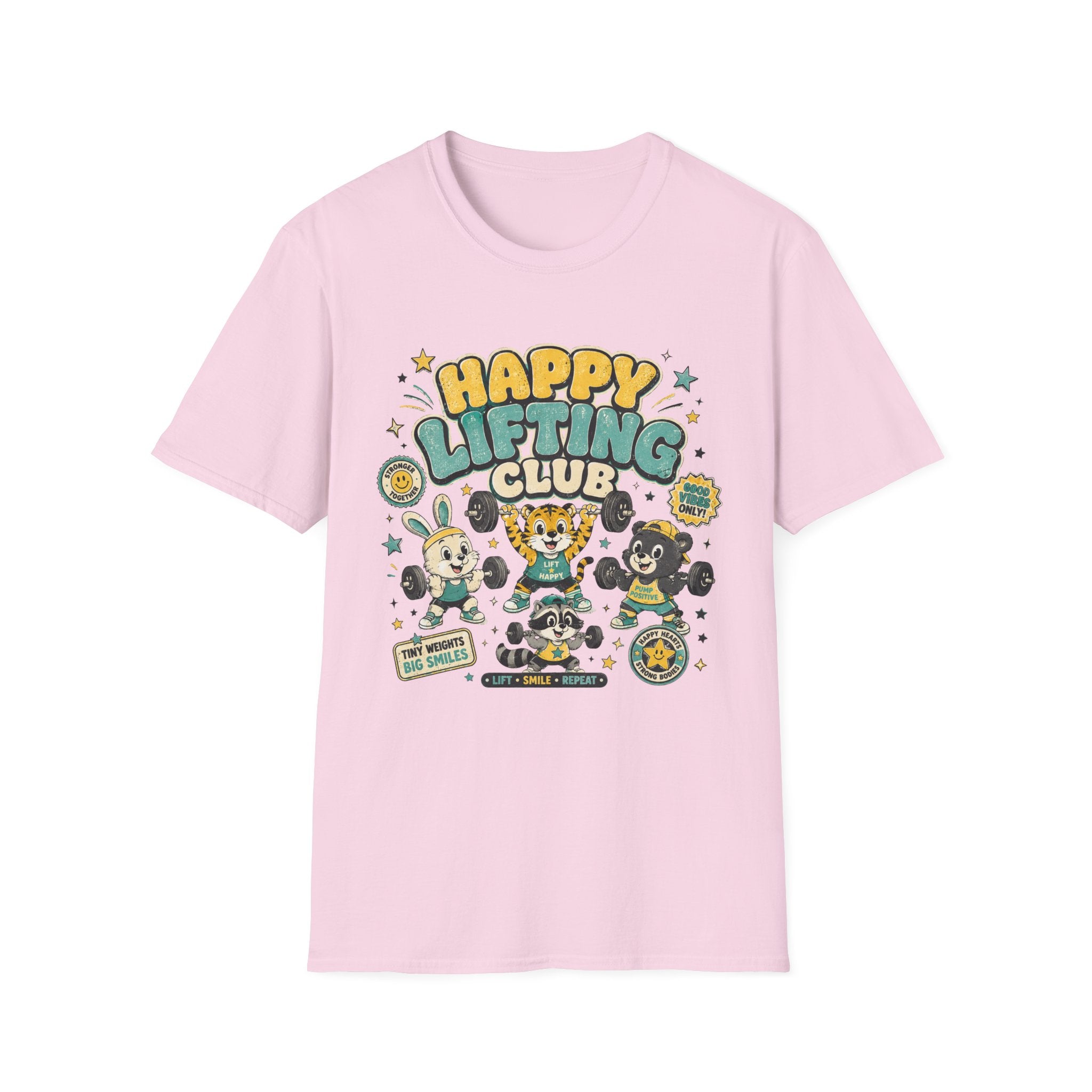 Happy Lifting Club T-Shirt- Cute Gym Animal Weightlifting Tee