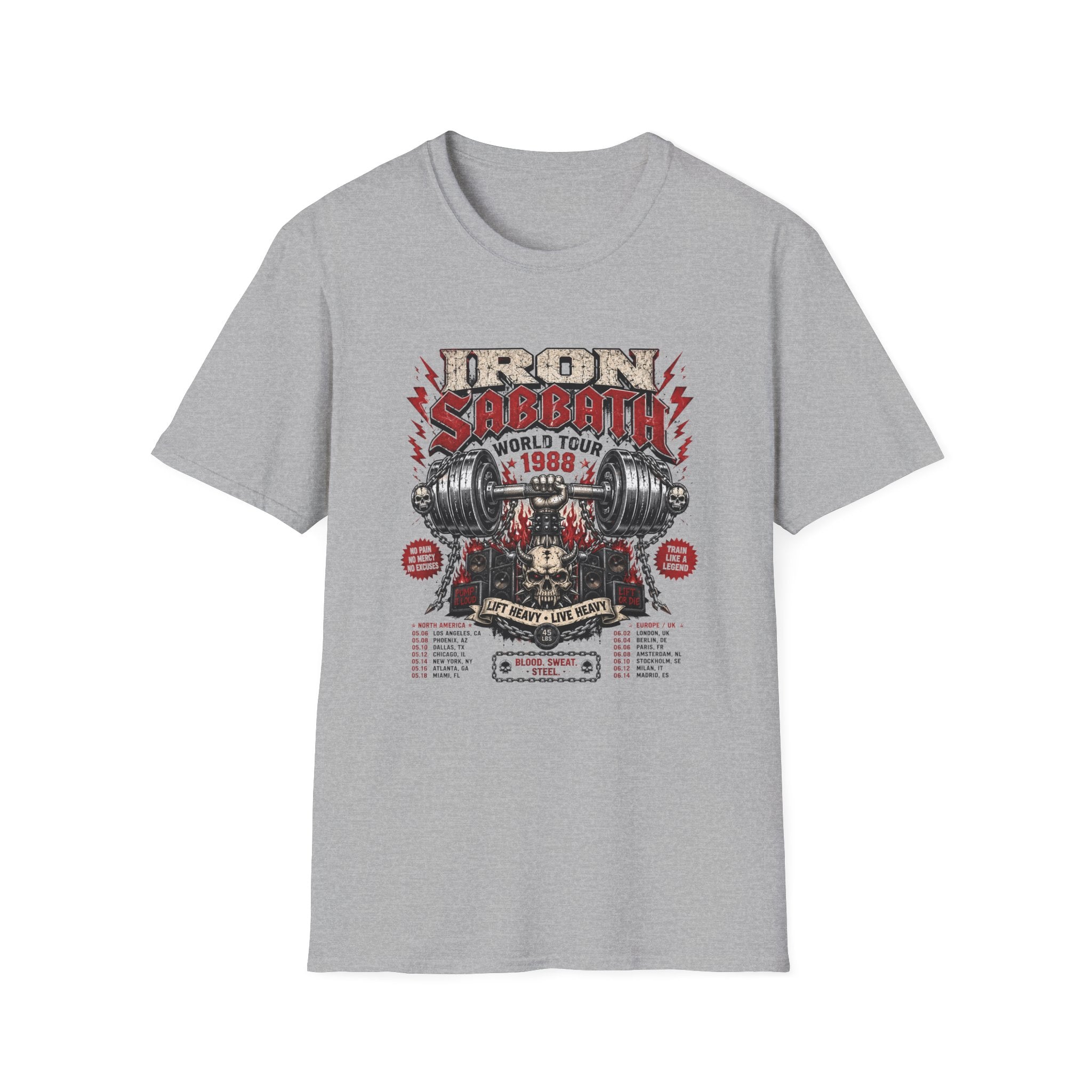 Iron Sabbath 1988 World Tour T-Shirt - Vintage Gym Barbell Rock Tee
