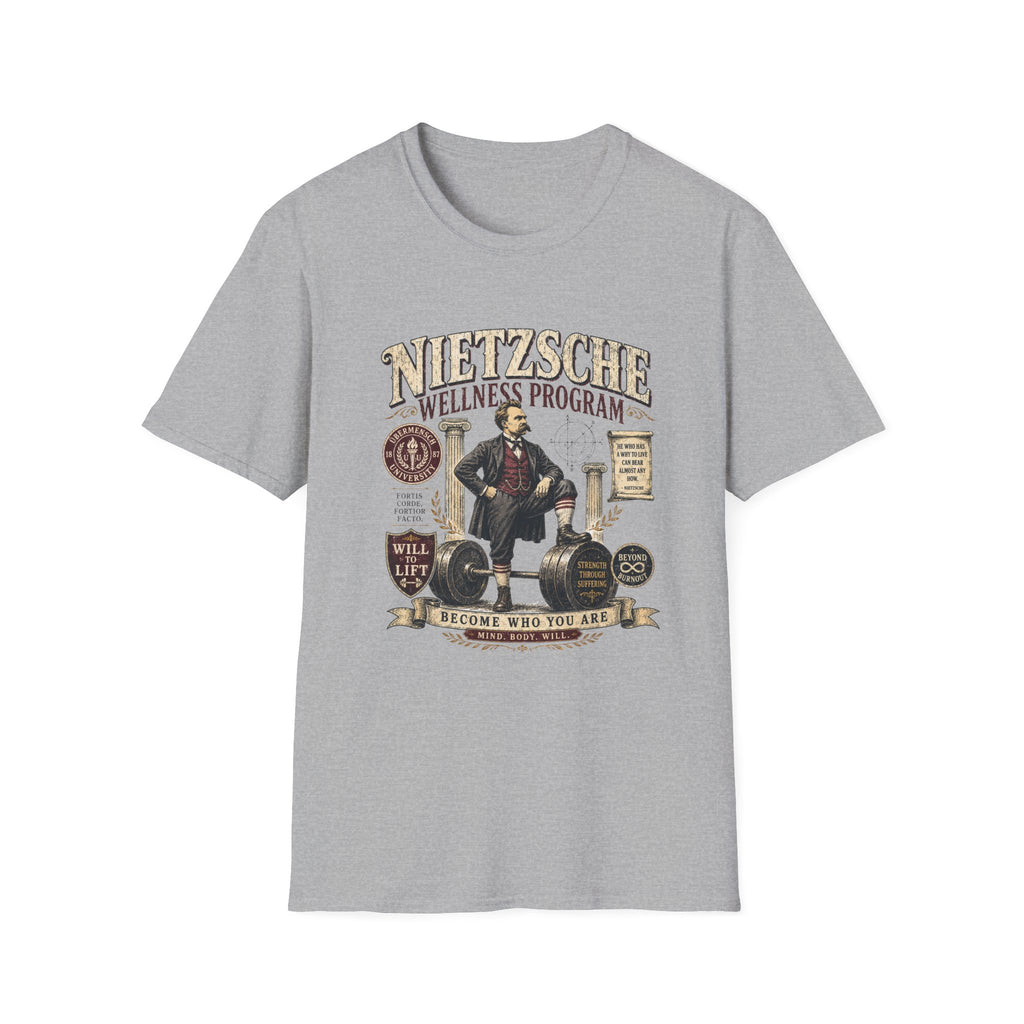 Nietzsche Wellness Program T-Shirt - 'Become Who You Are' Philosophical Vintage Tee