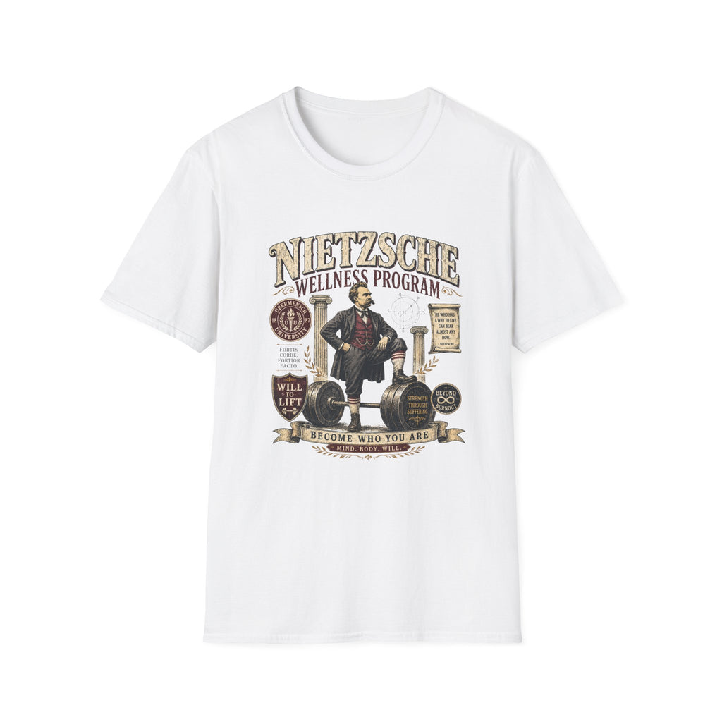 Nietzsche Wellness Program T-Shirt - 'Become Who You Are' Philosophical Vintage Tee