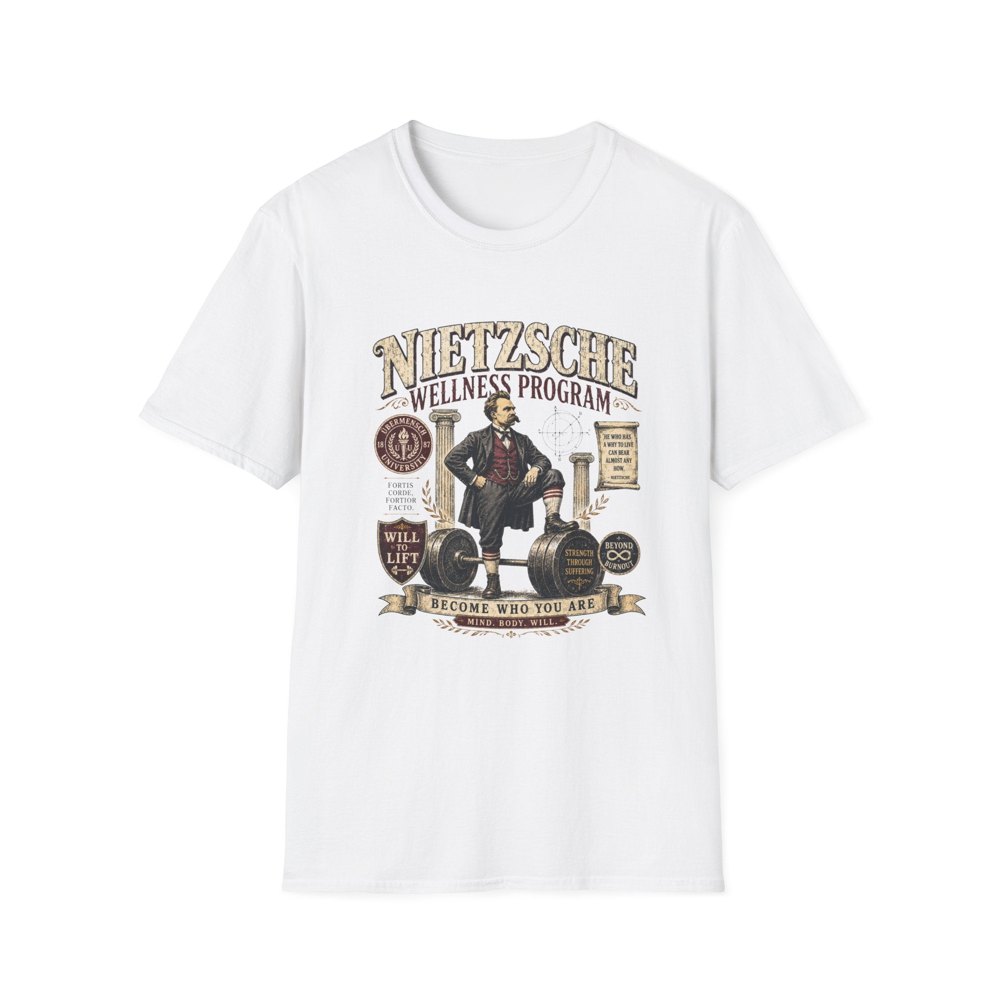 Nietzsche Wellness Program T-Shirt - 'Become Who You Are' Philosophical Vintage Tee