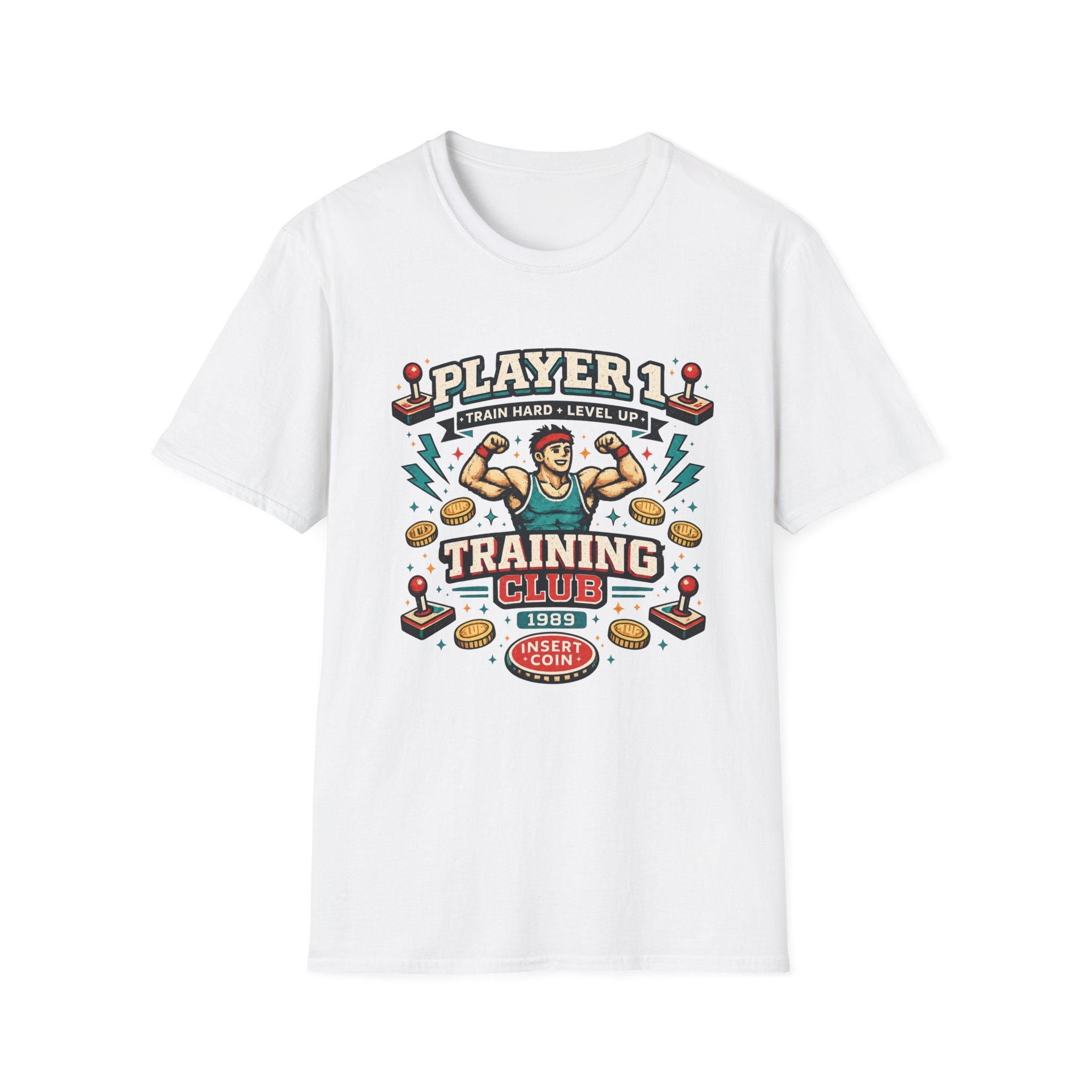Player 1 Training Club T-Shirt - "Train Hard • Level Up" Gamer Fitness Tee