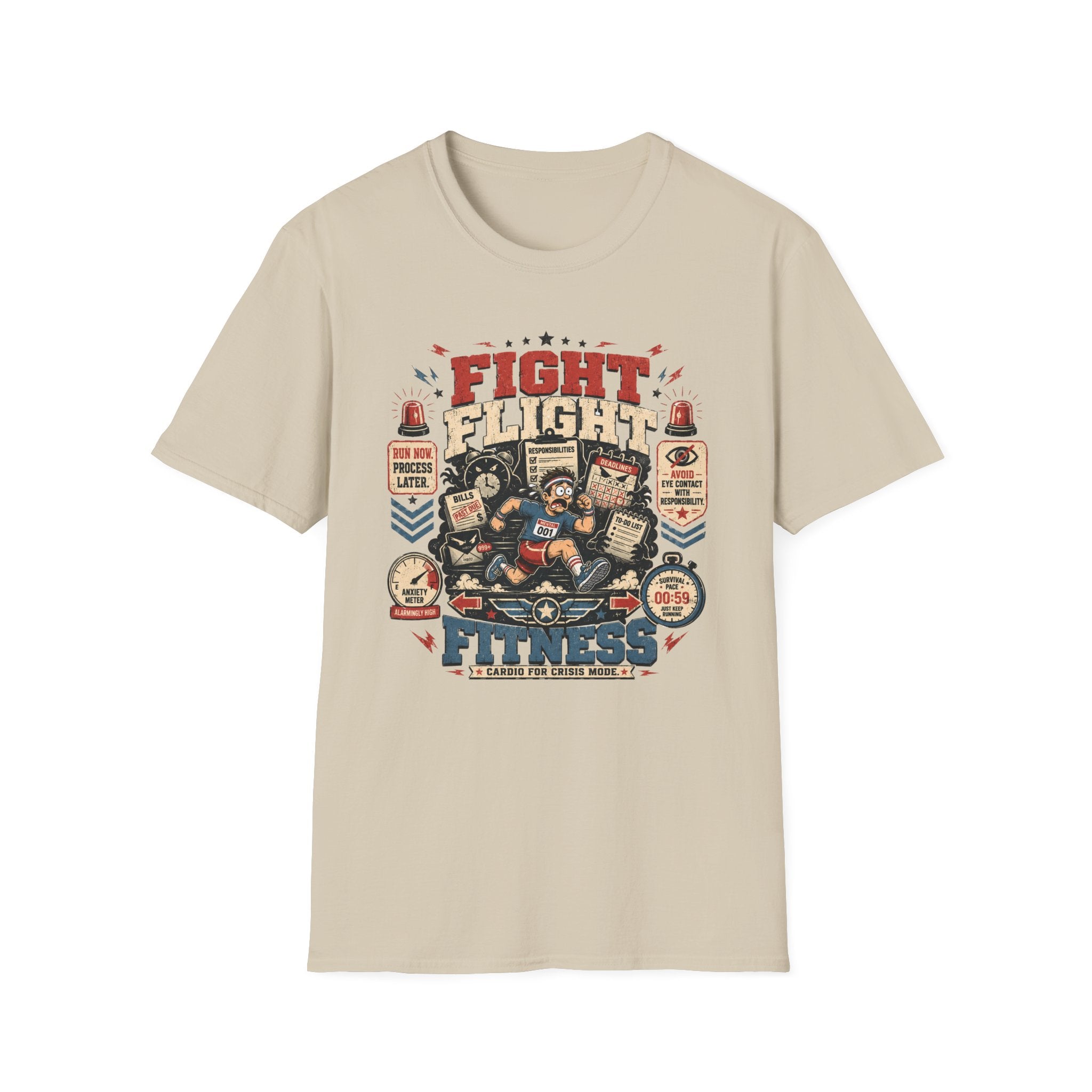 Fight Flight Fitness T-Shirt - Retro Motivational Gym Tee