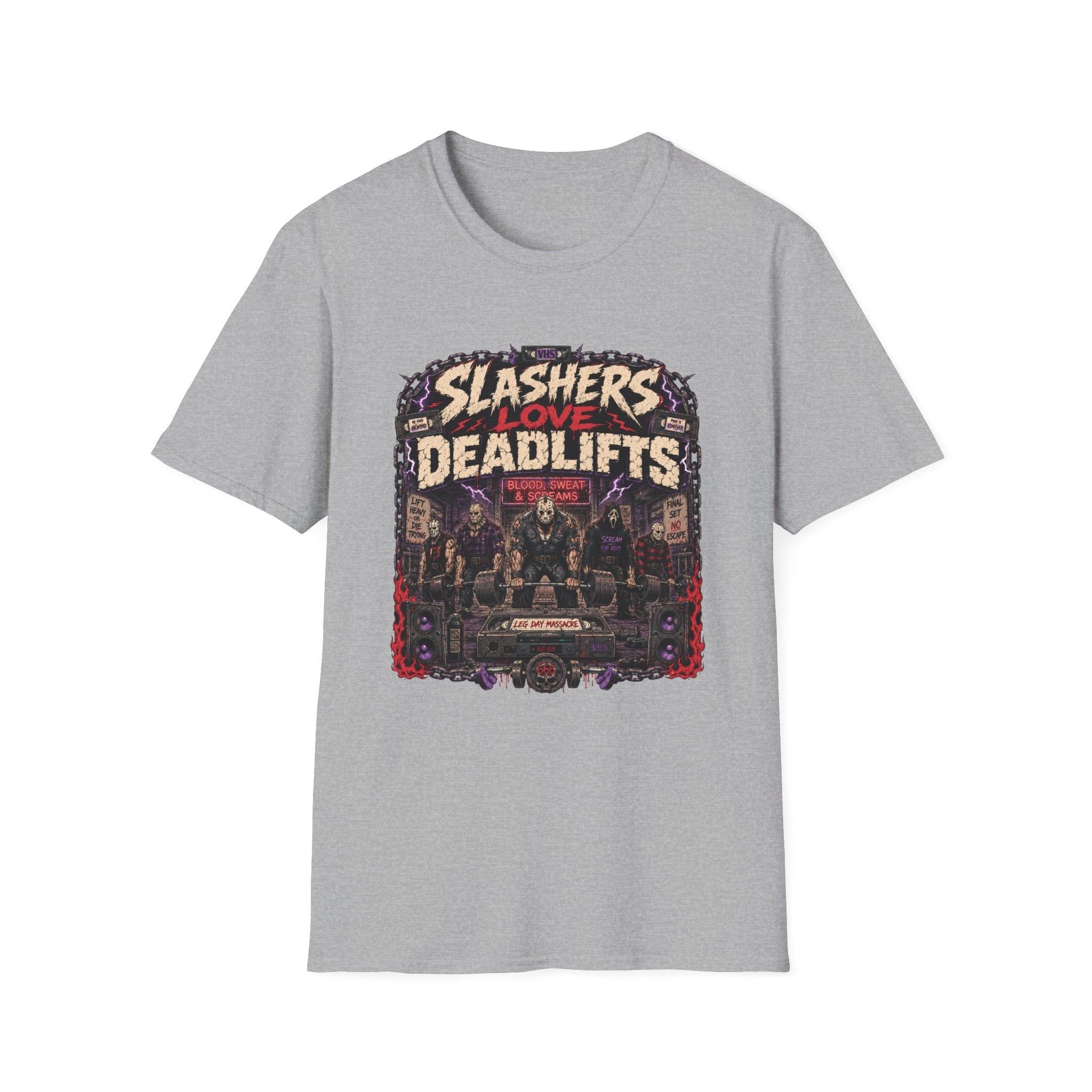 Slasher Gym T‑Shirt - "Slashers Love Deadlifts" Horror Workout Tee