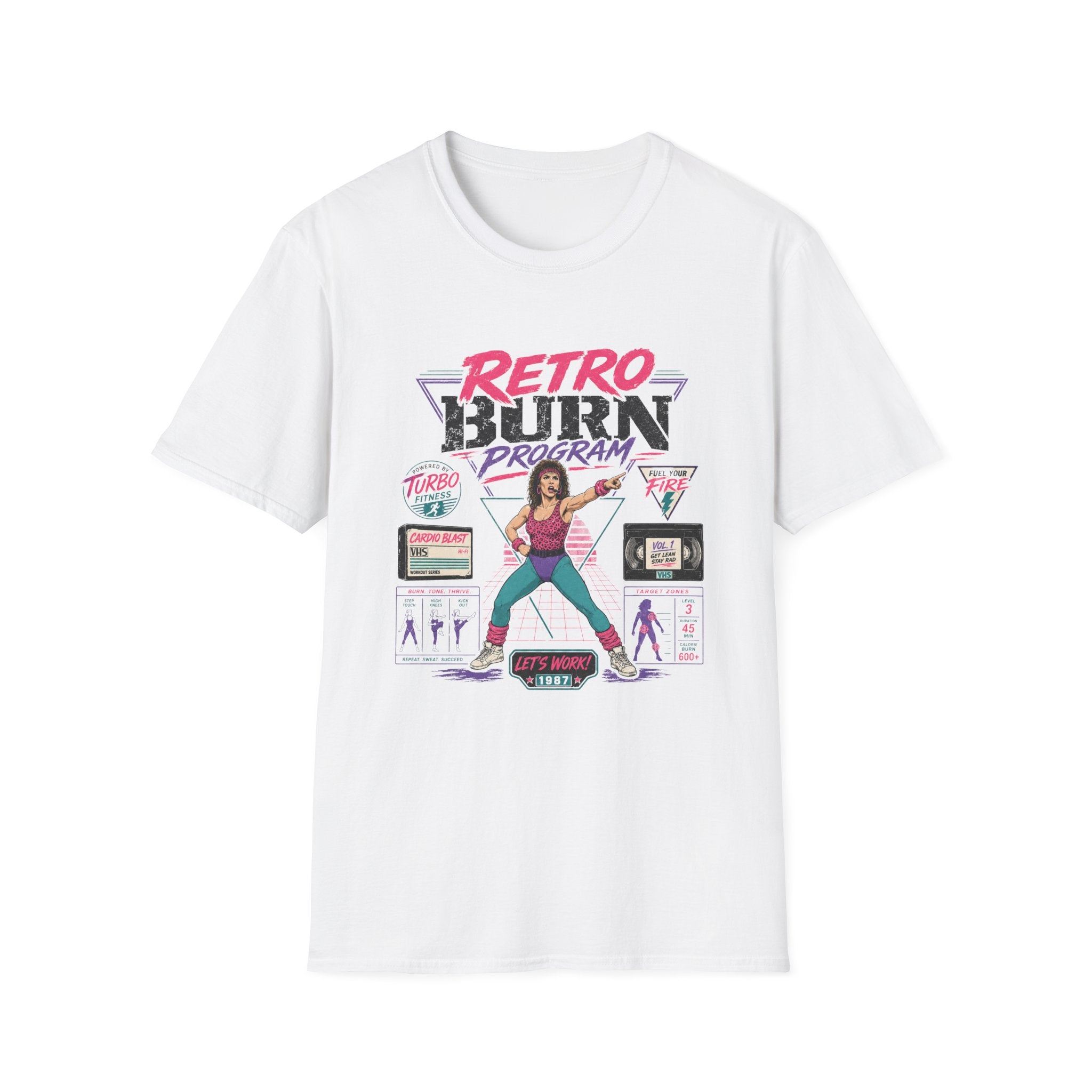Retro Burn Program T-Shirt - 80s Vintage Aerobics Fitness Tee