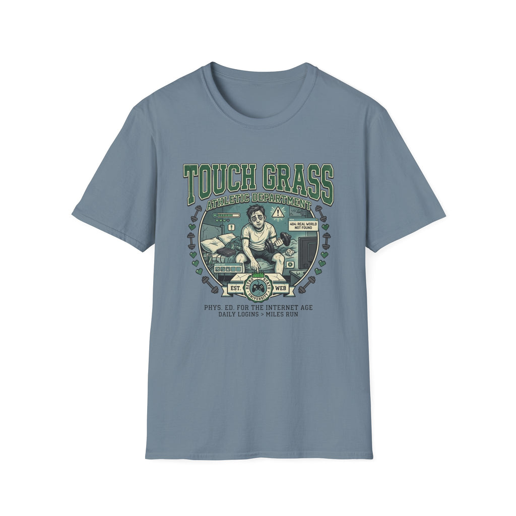 Retro Athletic 'Touch Grass' Graphic Tee for Gamers & Introverts