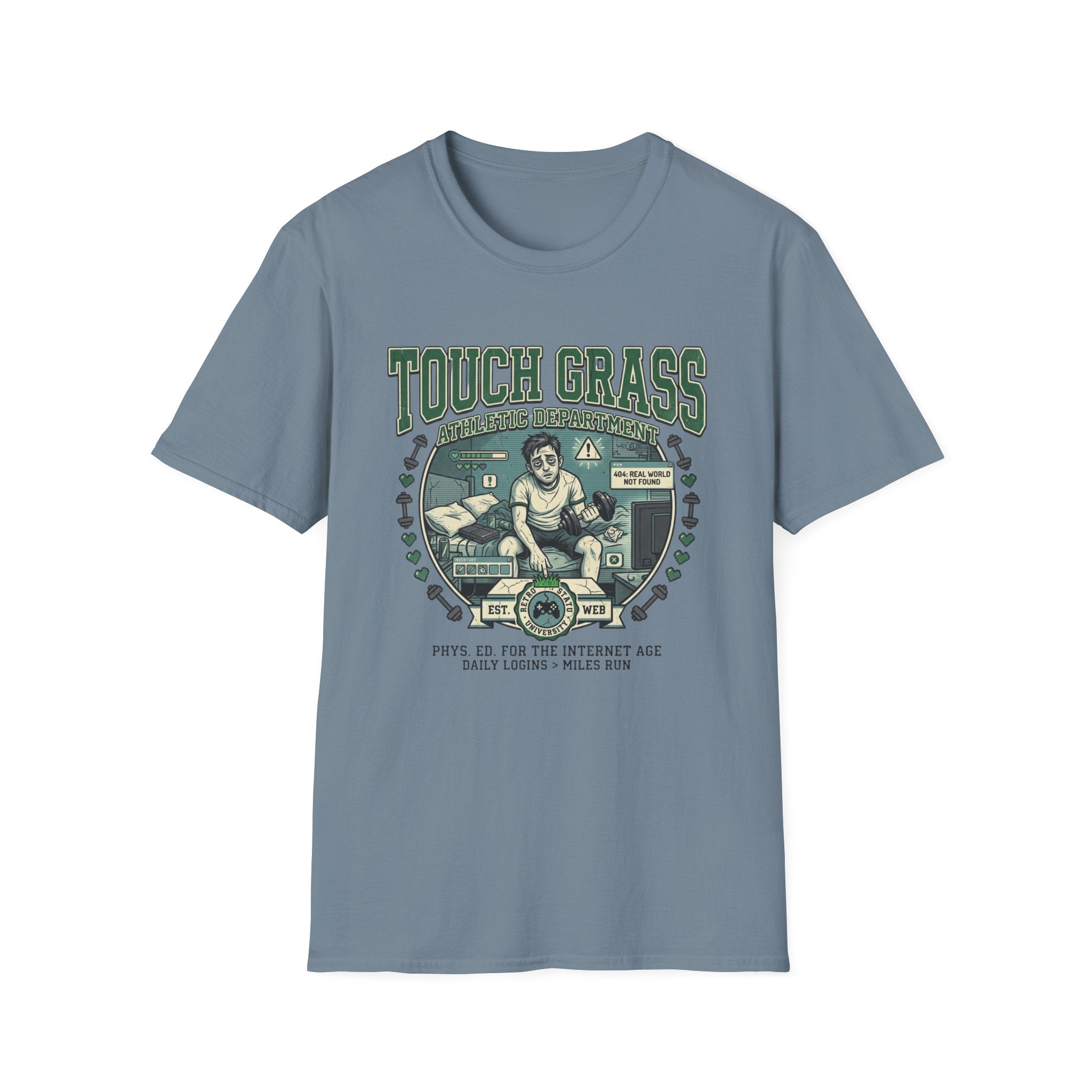 Retro Athletic 'Touch Grass' Graphic Tee for Gamers & Introverts