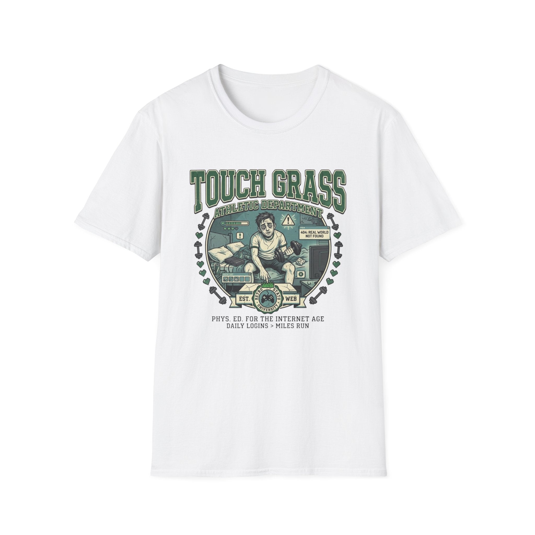 Retro Athletic 'Touch Grass' Graphic Tee for Gamers & Introverts