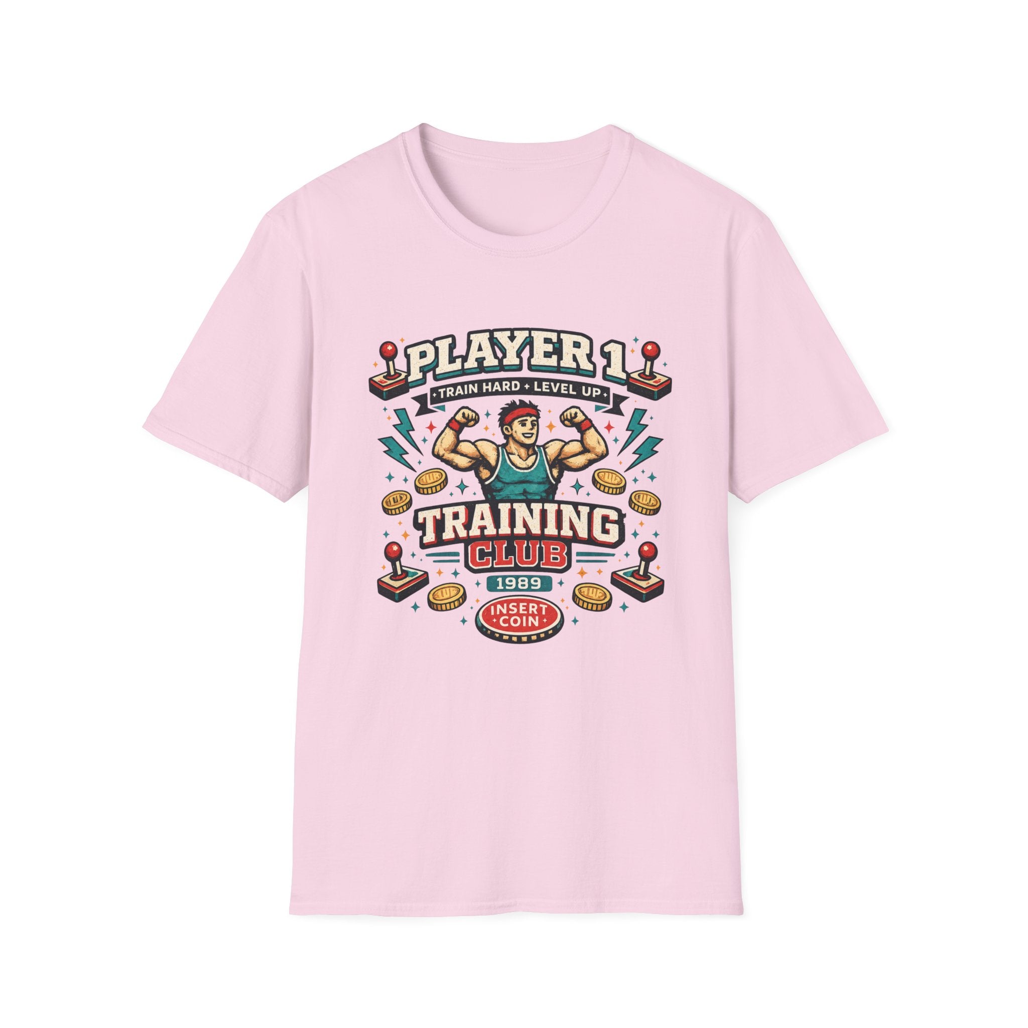 Player 1 Training Club T-Shirt - "Train Hard • Level Up" Gamer Fitness Tee