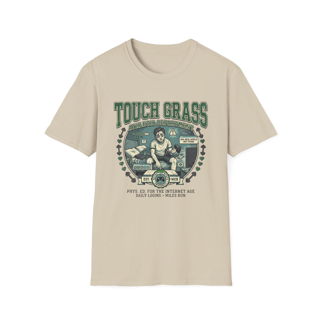 Retro Athletic 'Touch Grass' Graphic Tee for Gamers & Introverts