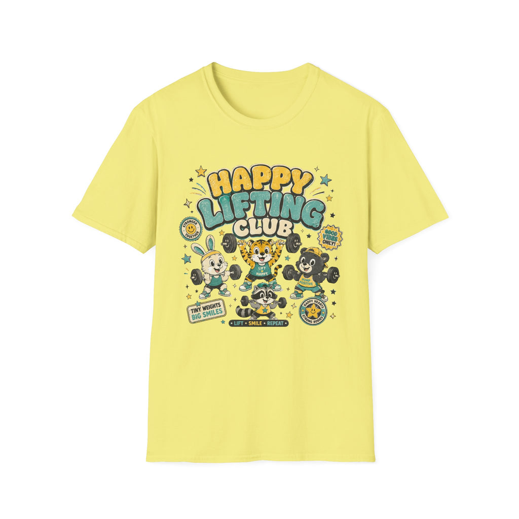 Happy Lifting Club T-Shirt- Cute Gym Animal Weightlifting Tee