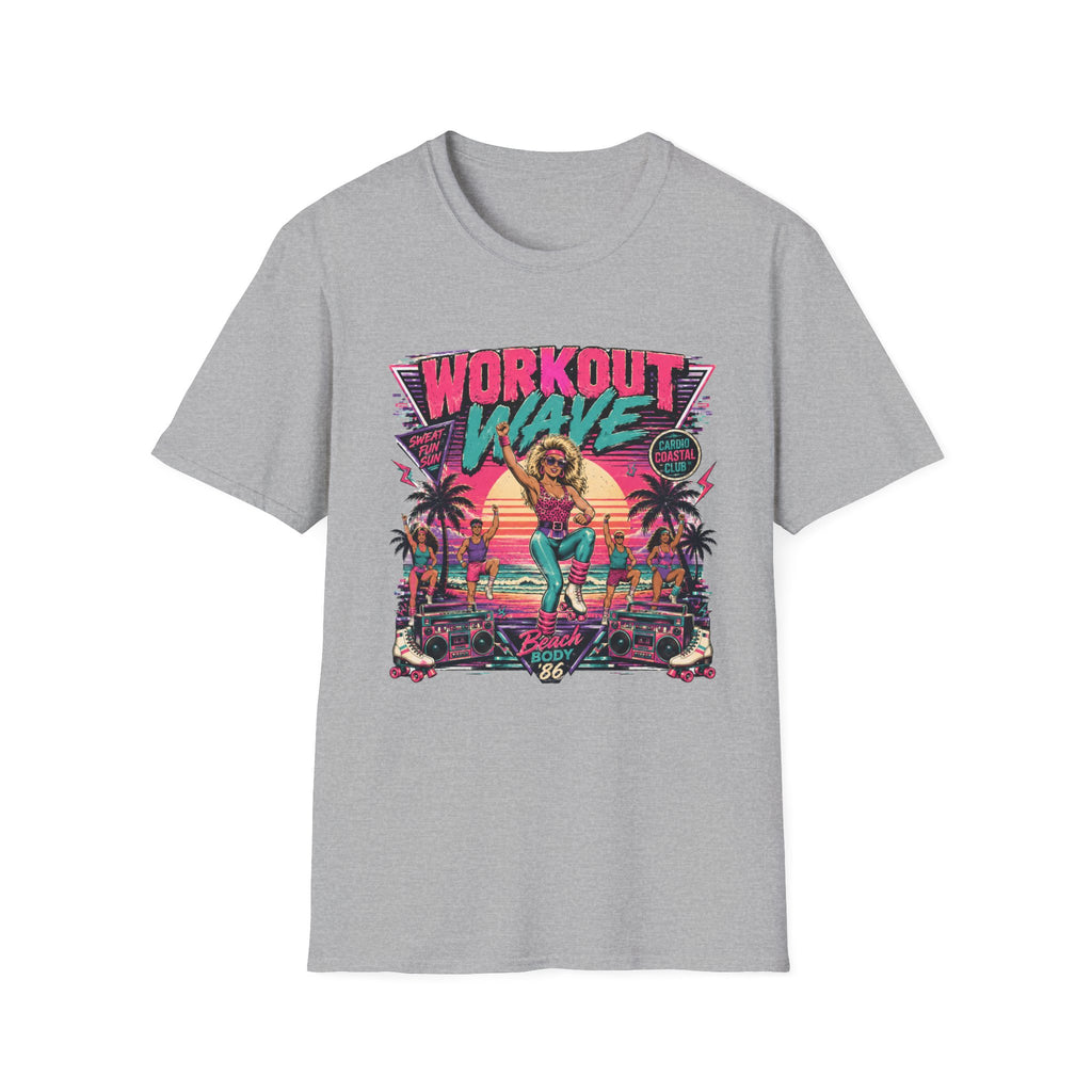 Workout Wave T-Shirt - Retro 80s Fitness Beach Graphic