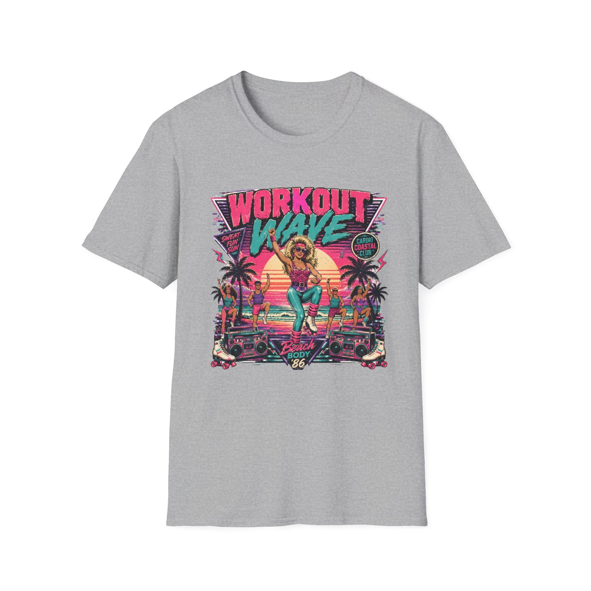 Workout Wave T-Shirt - Retro 80s Fitness Beach Graphic