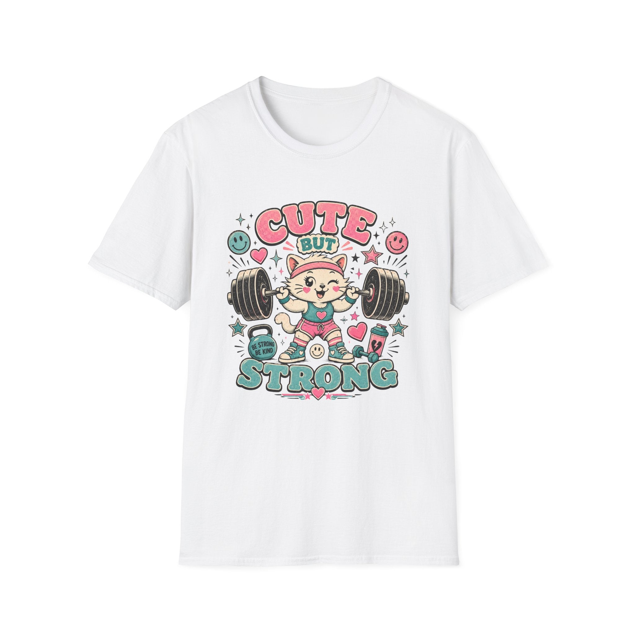 Cute But Strong T-Shirt - Kawaii Weightlifting Cat Gym Tee