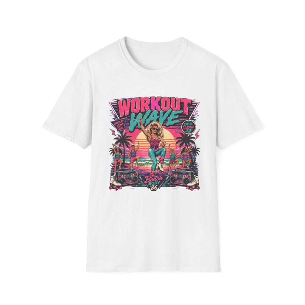 Workout Wave T-Shirt - Retro 80s Fitness Beach Graphic