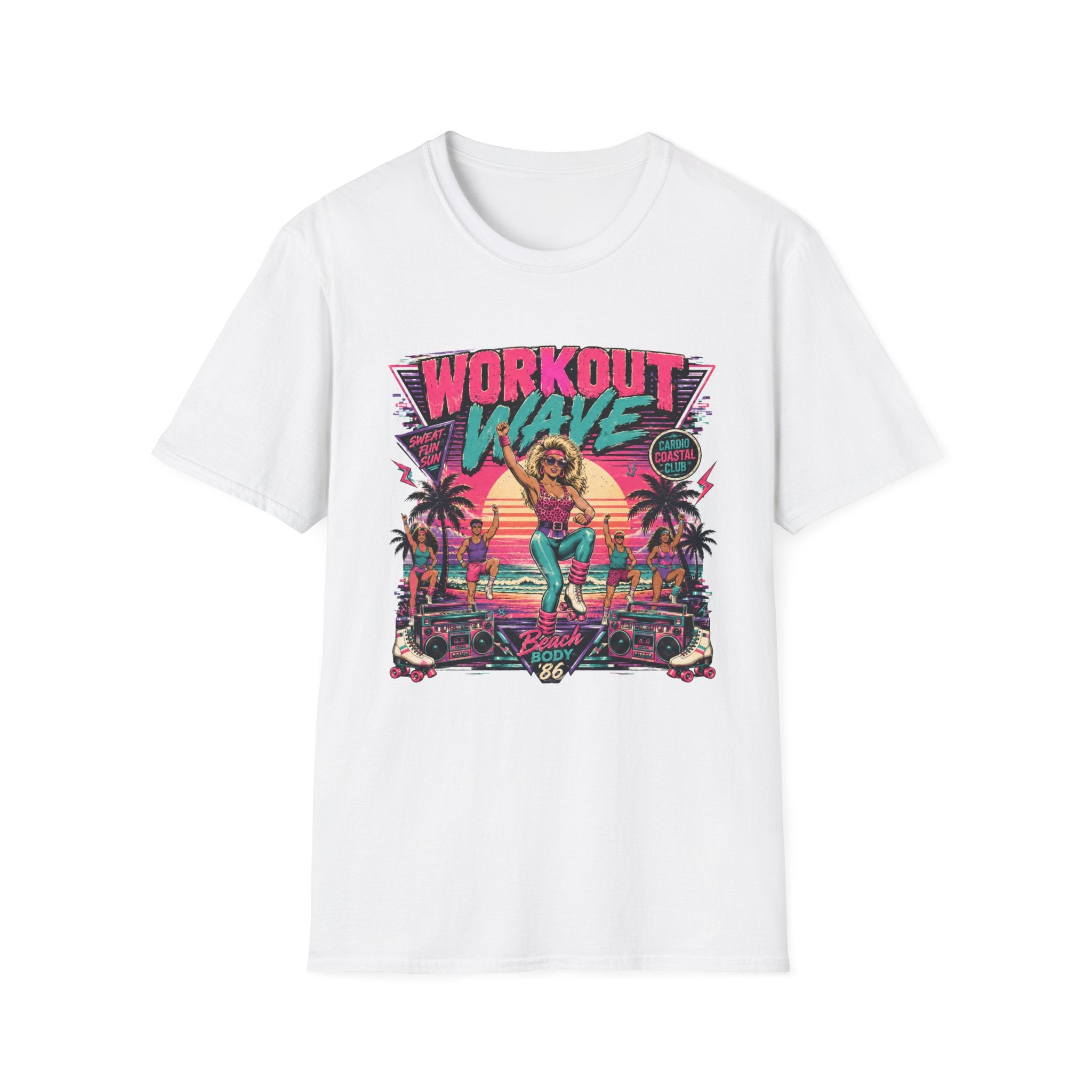 Workout Wave T-Shirt - Retro 80s Fitness Beach Graphic