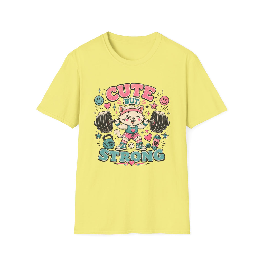 Cute But Strong T-Shirt - Kawaii Weightlifting Cat Gym Tee