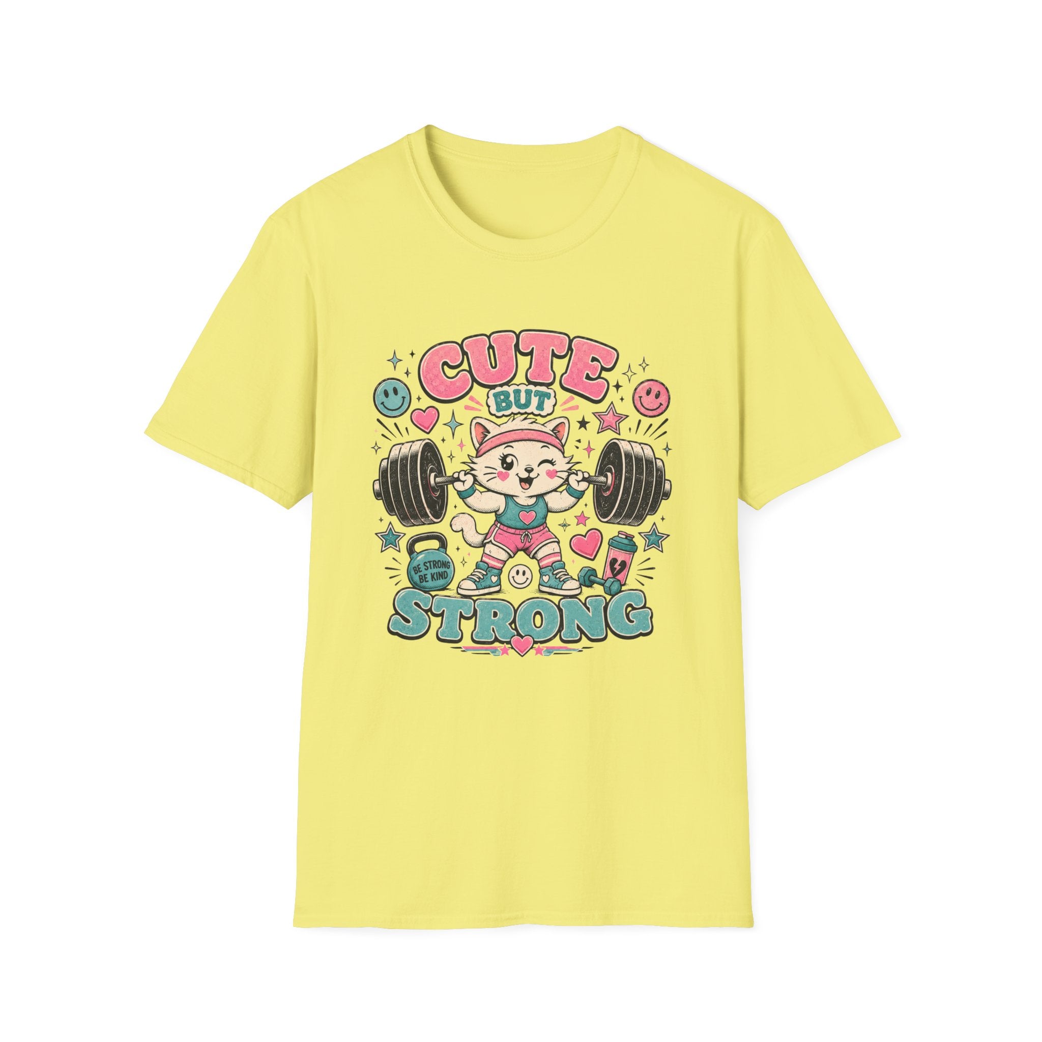 Cute But Strong T-Shirt - Kawaii Weightlifting Cat Gym Tee