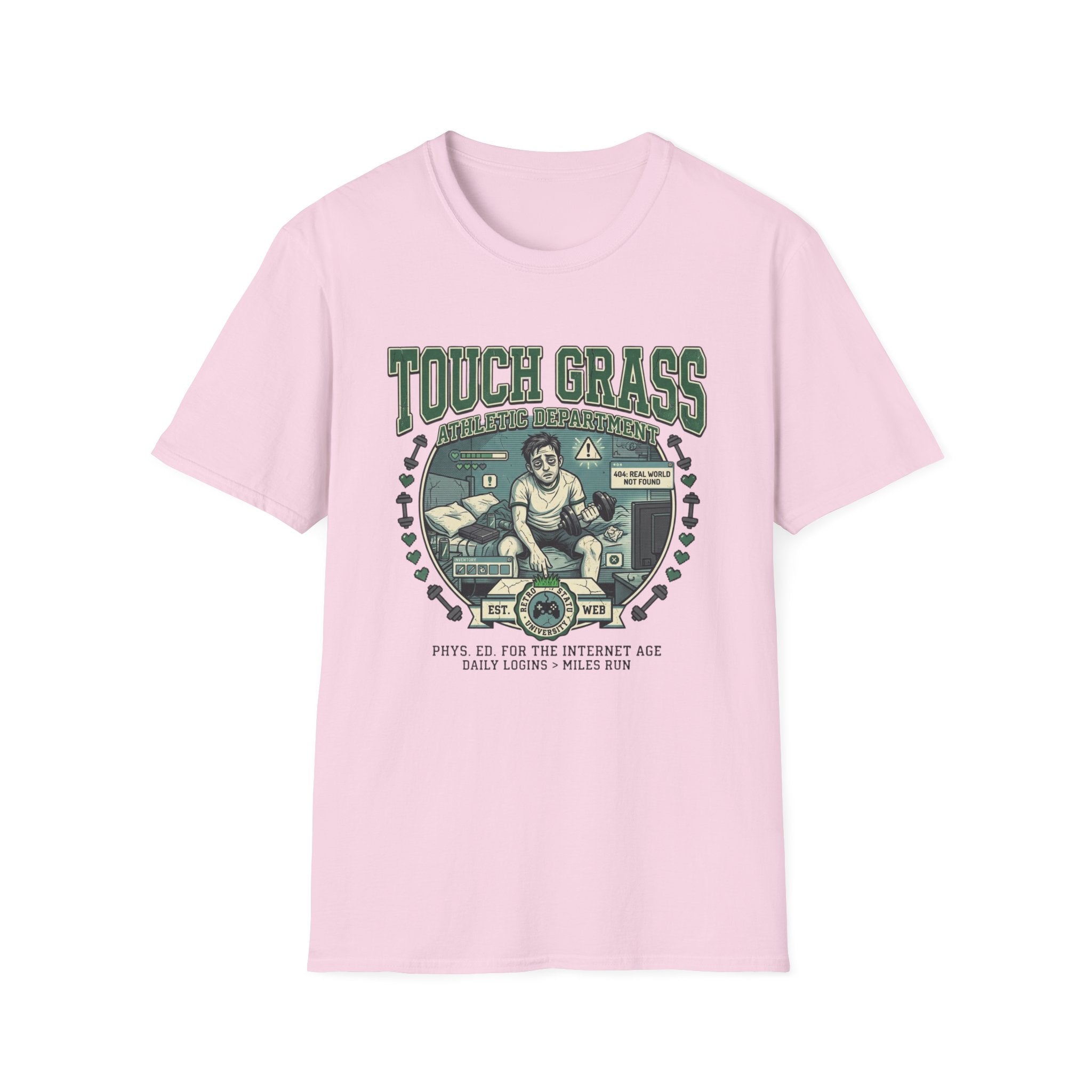Retro Athletic 'Touch Grass' Graphic Tee for Gamers & Introverts