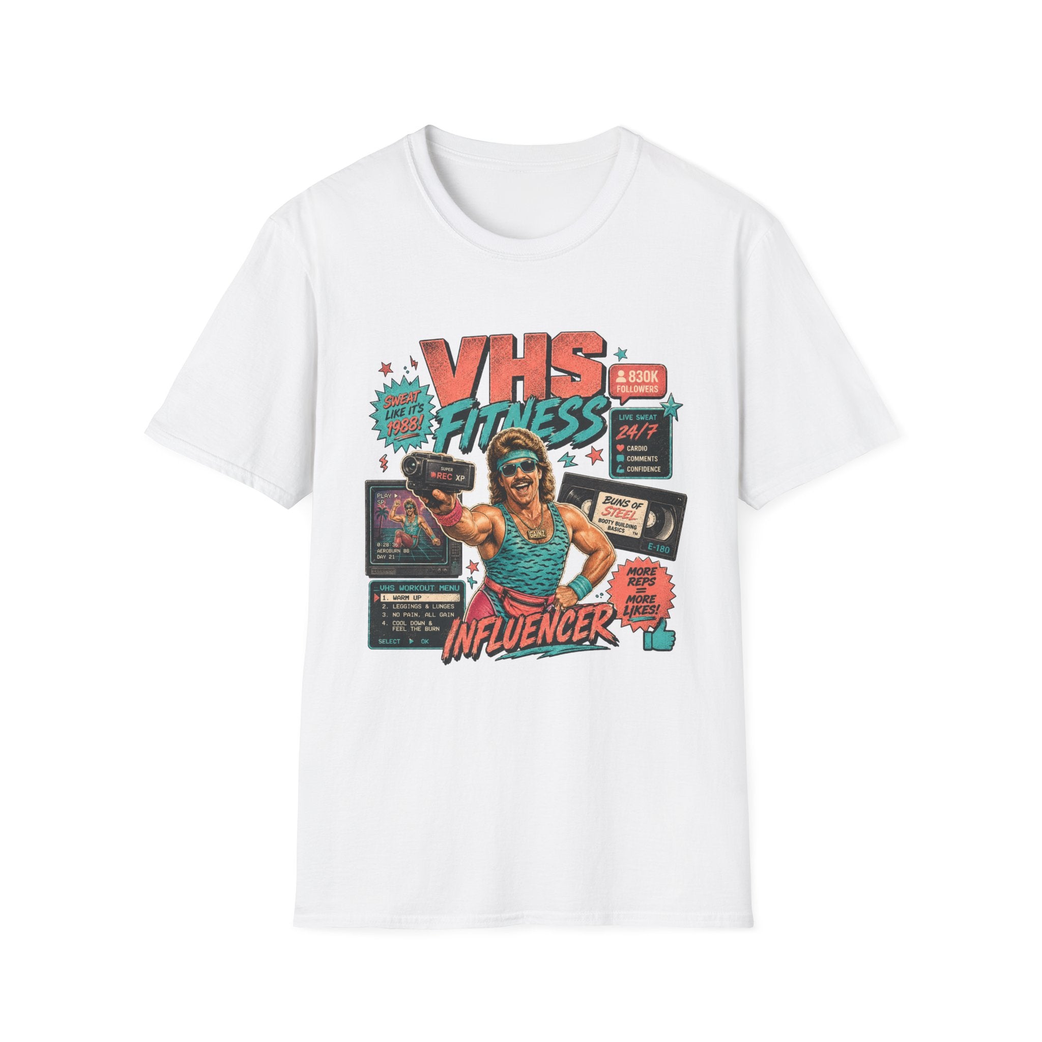 VHS Fitness Retro T-Shirt - "Influencer" 80s Workout Vintage Tee