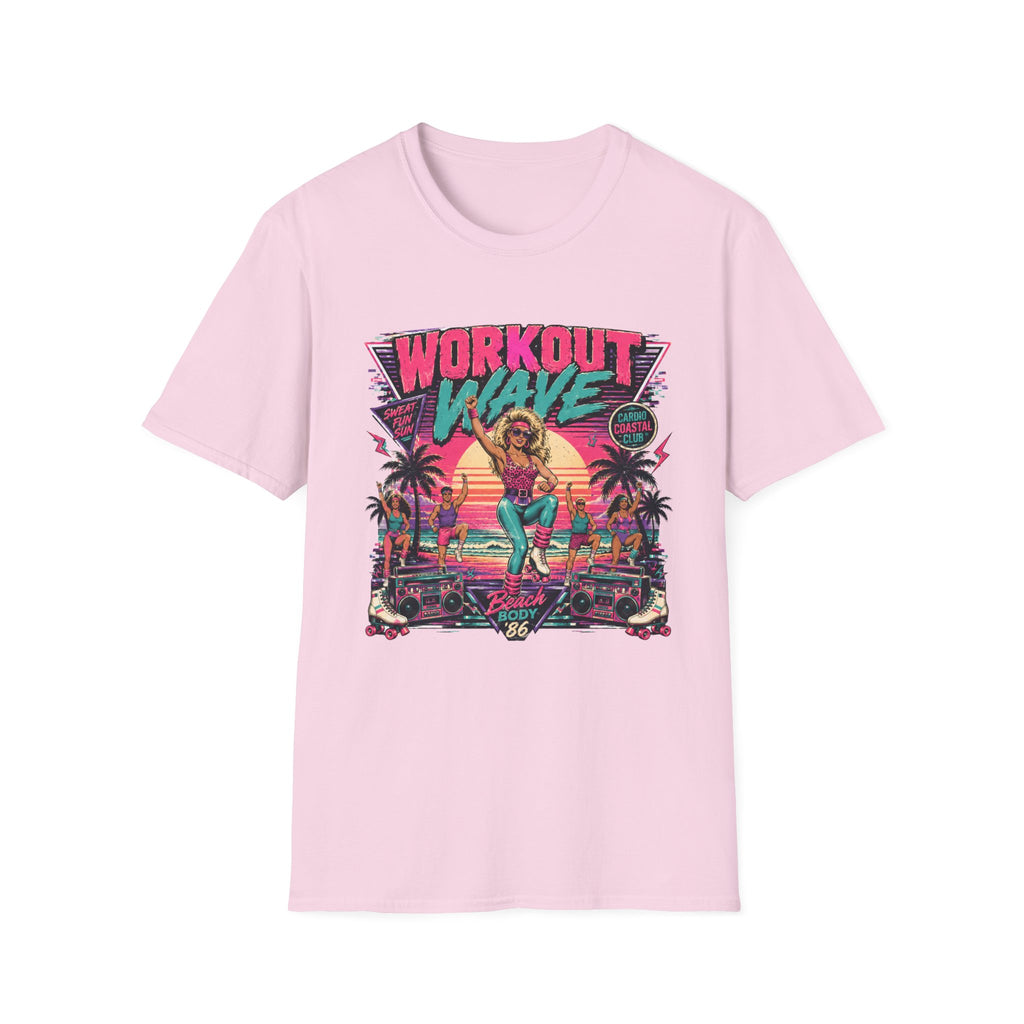 Workout Wave T-Shirt - Retro 80s Fitness Beach Graphic