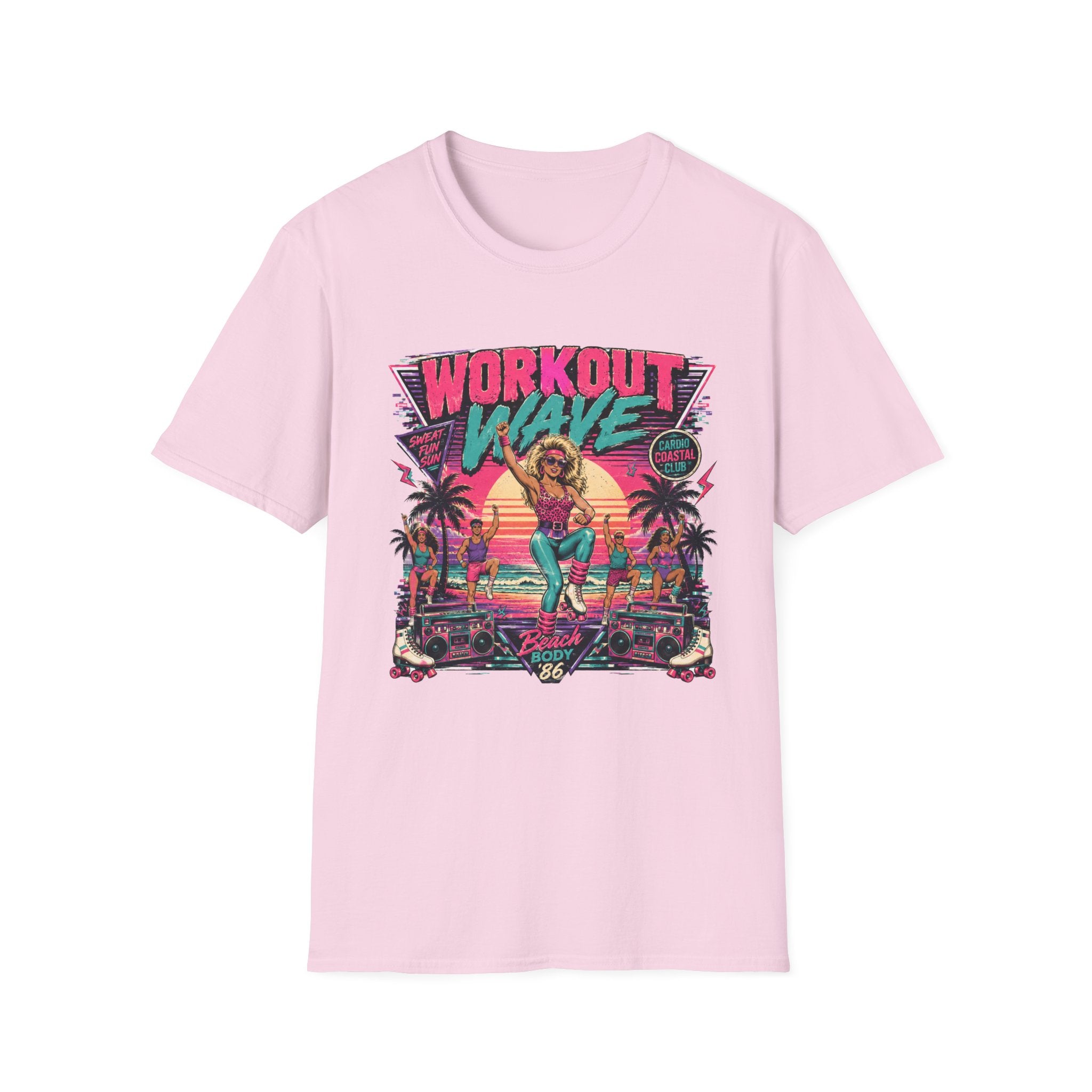 Workout Wave T-Shirt - Retro 80s Fitness Beach Graphic