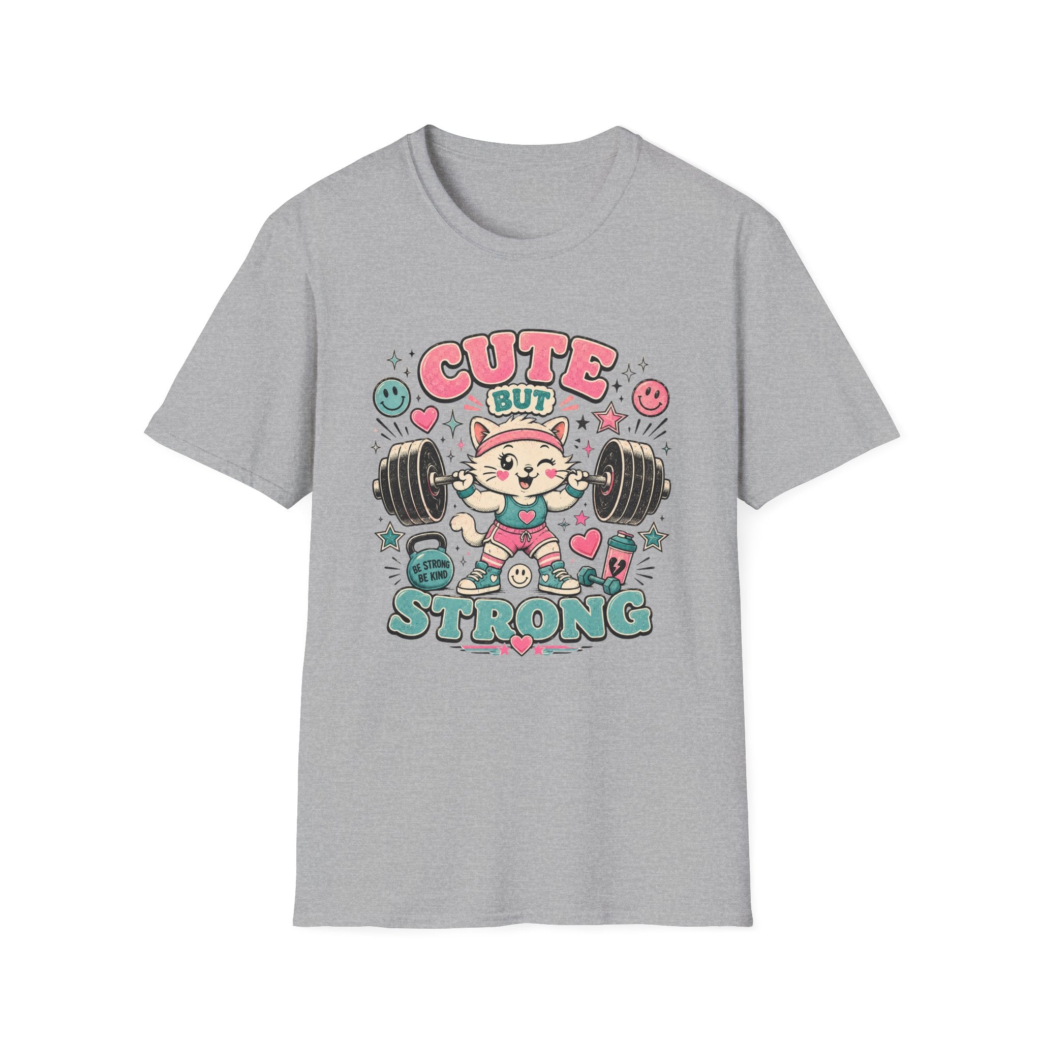 Cute But Strong T-Shirt - Kawaii Weightlifting Cat Gym Tee