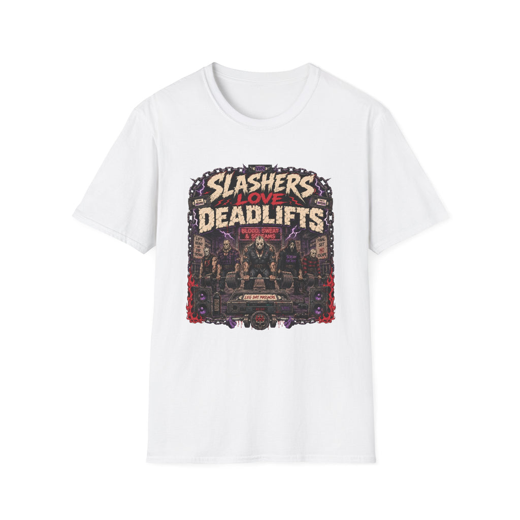 Slasher Gym T‑Shirt - "Slashers Love Deadlifts" Horror Workout Tee