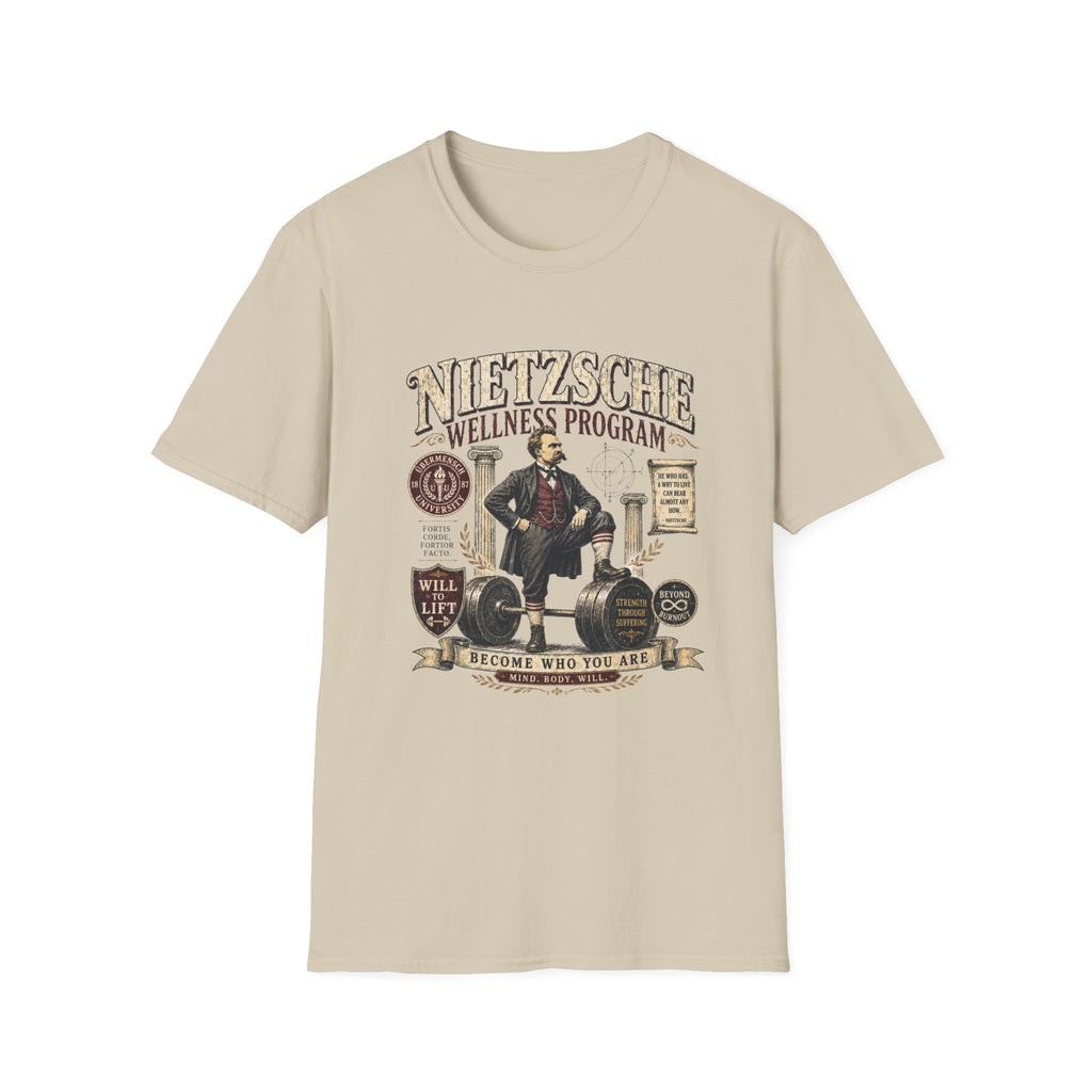 Nietzsche Wellness Program T-Shirt - 'Become Who You Are' Philosophical Vintage Tee