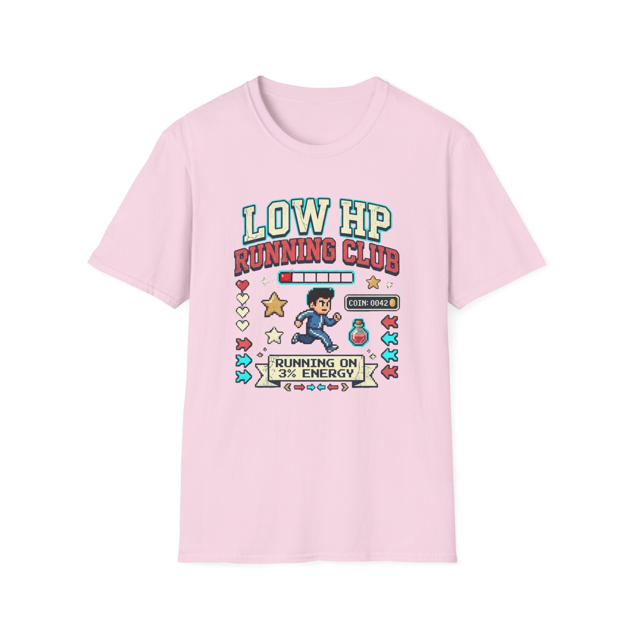 Low HP Running Club T-Shirt - Retro Video Game Gamer Tee