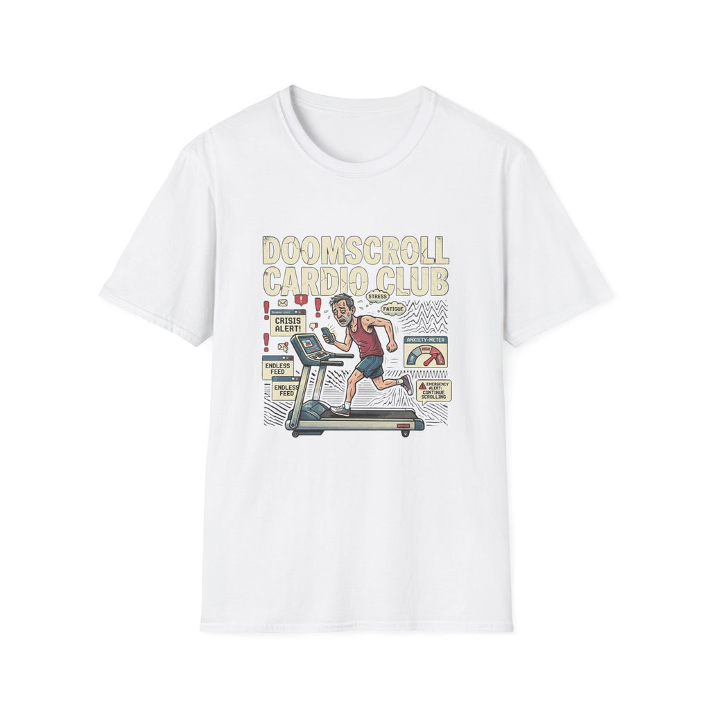 Doomscroll Cardio Club T-Shirt - Funny Running Tee for Anxious News-Bingers