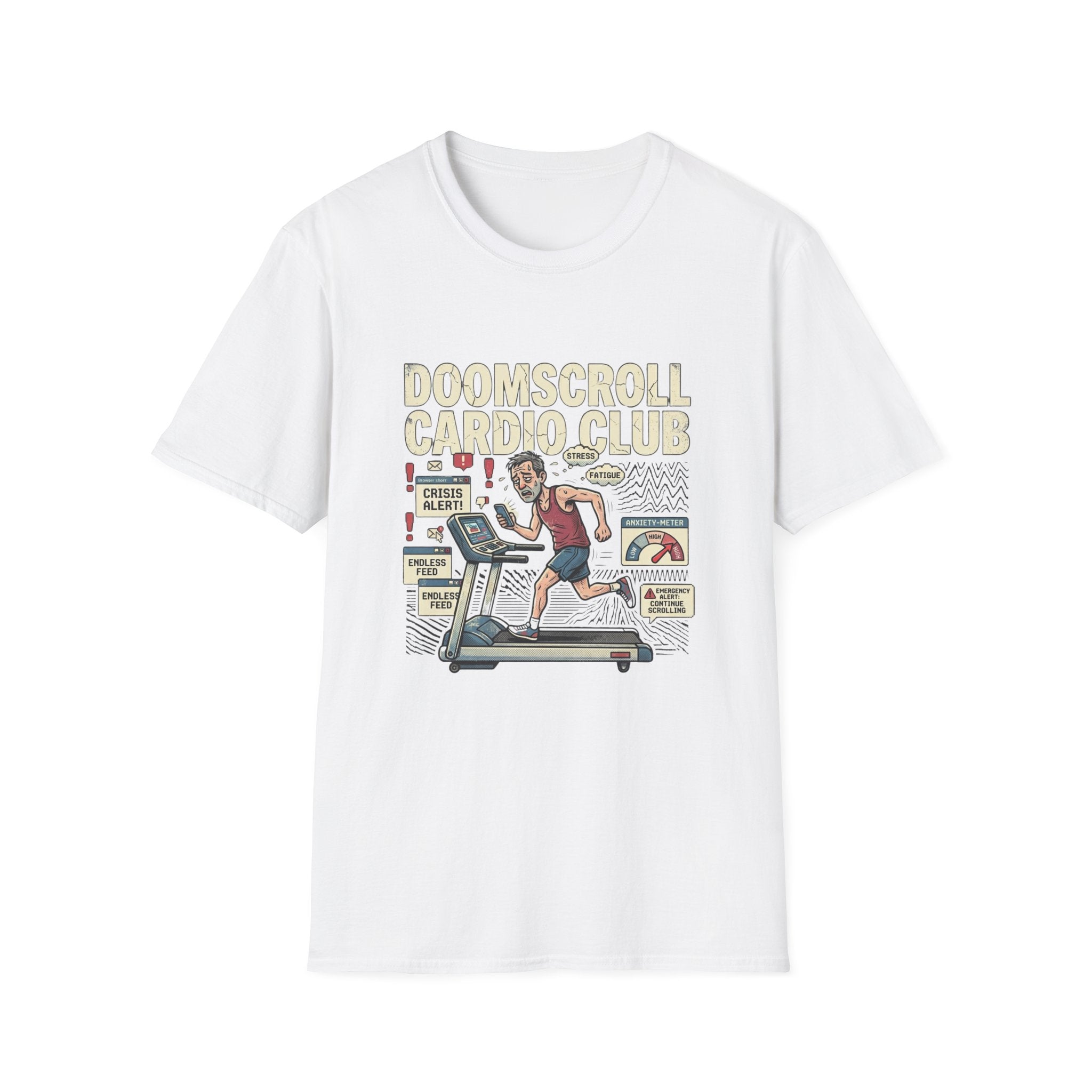 Doomscroll Cardio Club T-Shirt - Funny Running Tee for Anxious News-Bingers