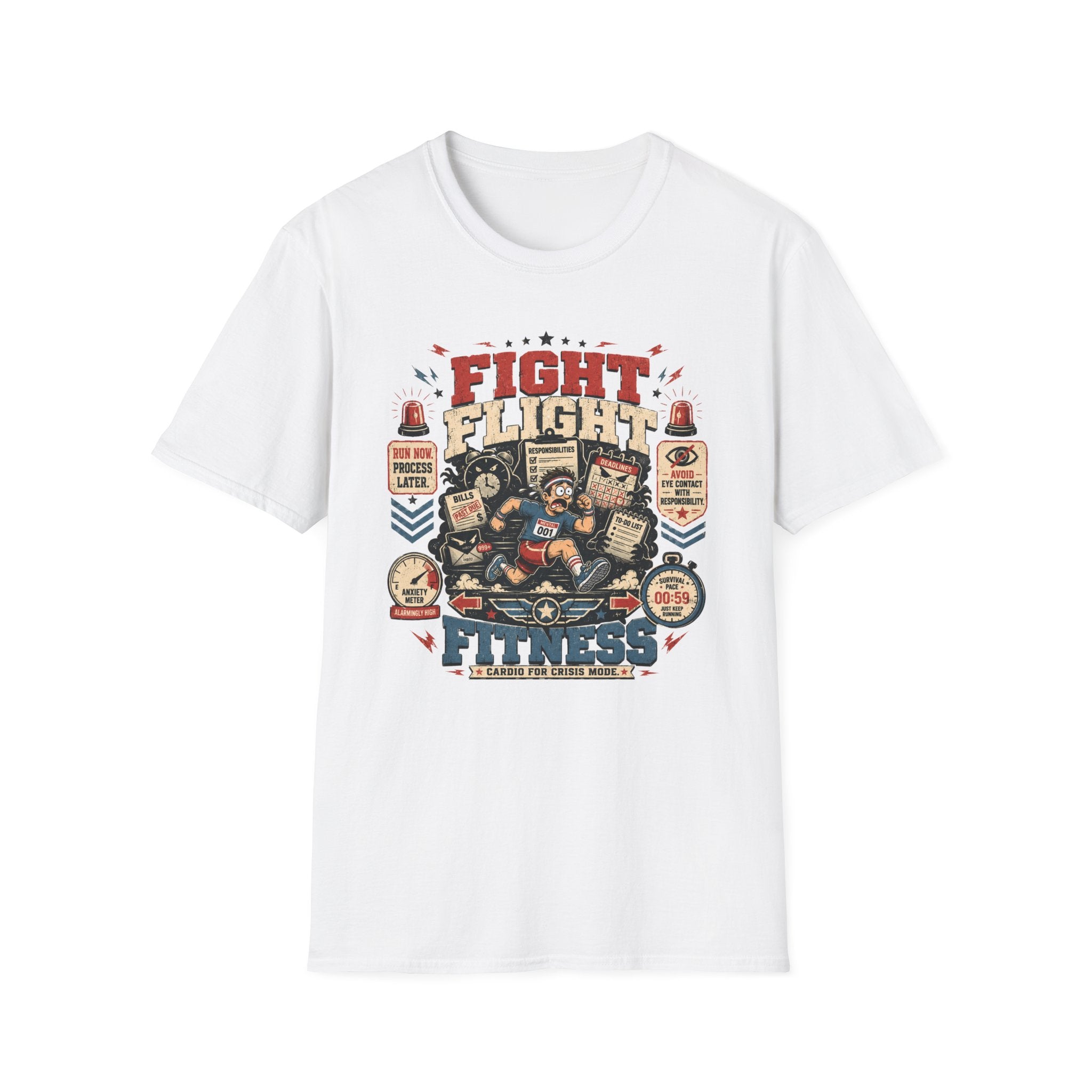 Fight Flight Fitness T-Shirt - Retro Motivational Gym Tee