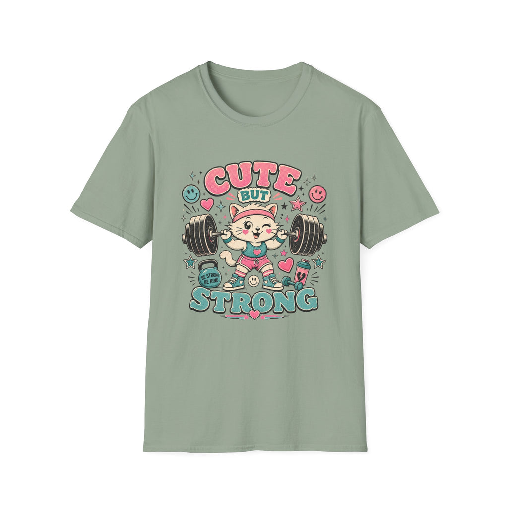 Cute But Strong T-Shirt - Kawaii Weightlifting Cat Gym Tee
