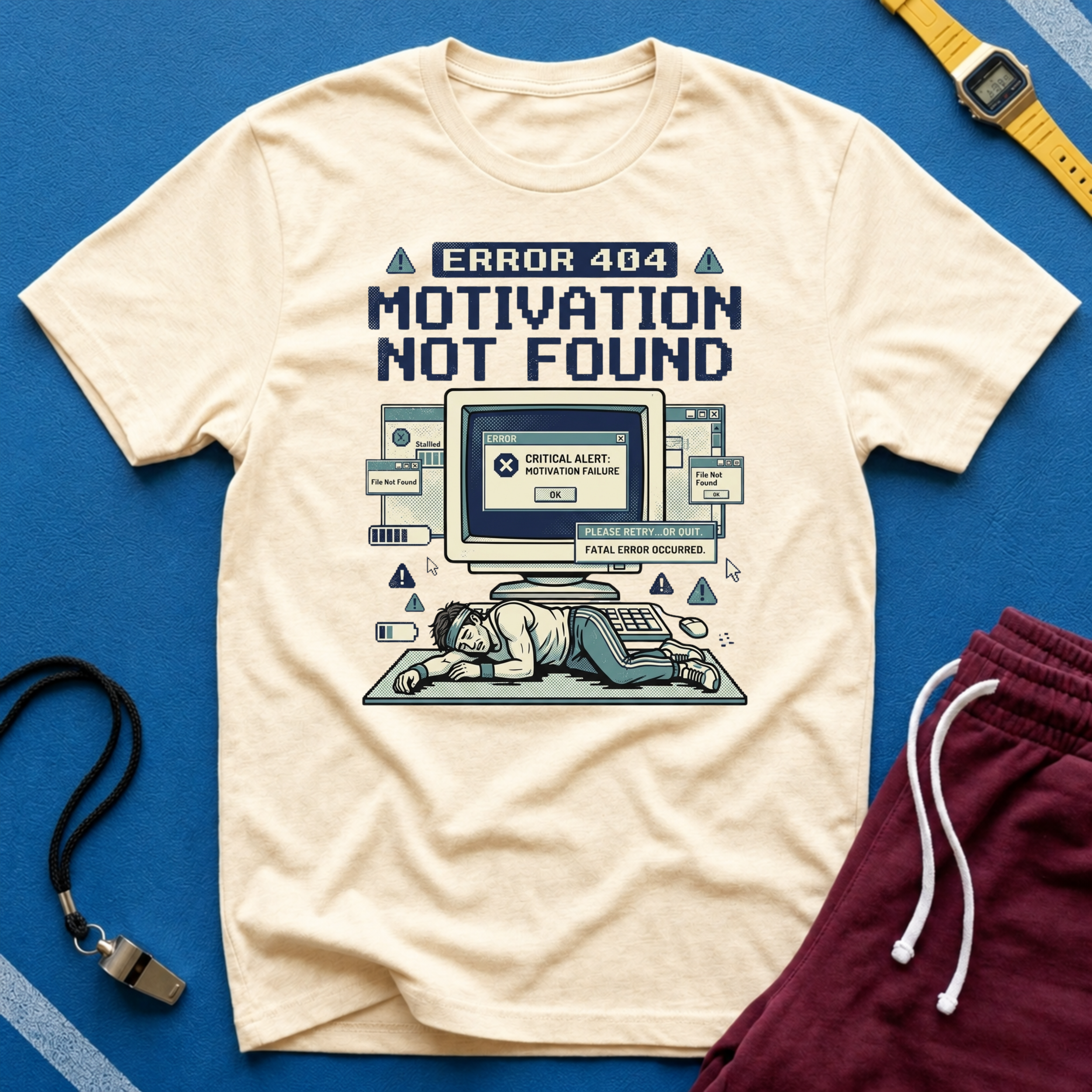 Motivation Not Found T-Shirt - Retro Error 404 Graphic Tee for Gamers & Students